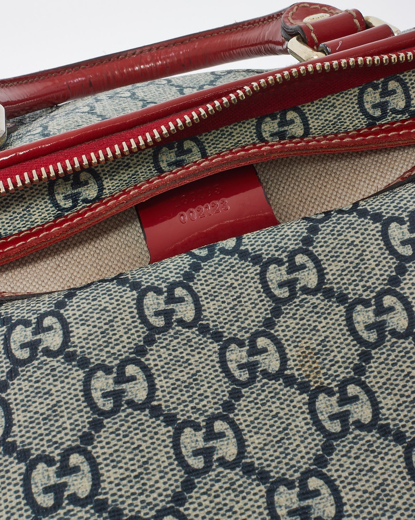 Gucci Blue/Red Monogram GG Coated Canvas Tattoo Heart Medium Joy Boston Bag