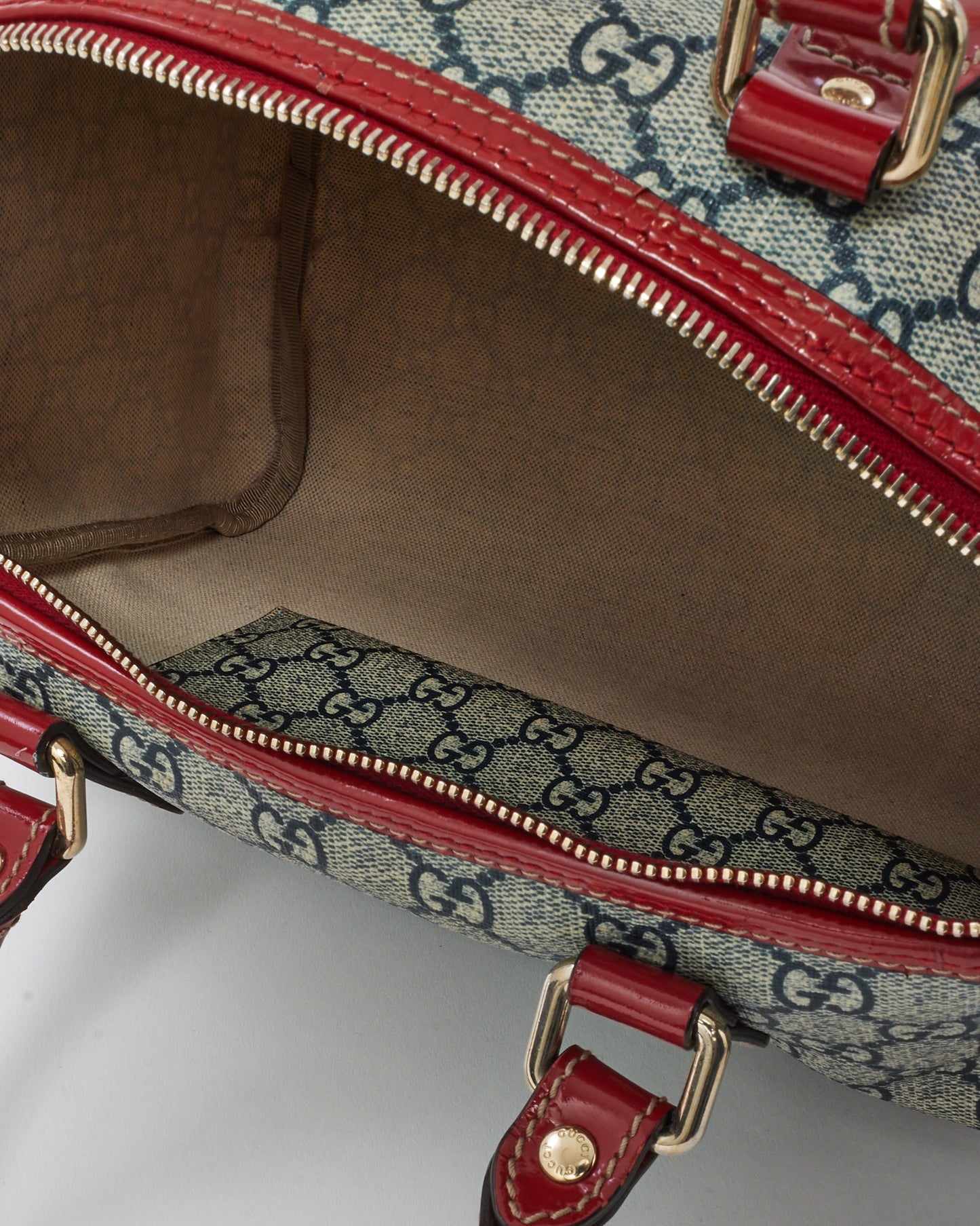 Gucci Blue/Red Monogram GG Coated Canvas Tattoo Heart Medium Joy Boston Bag