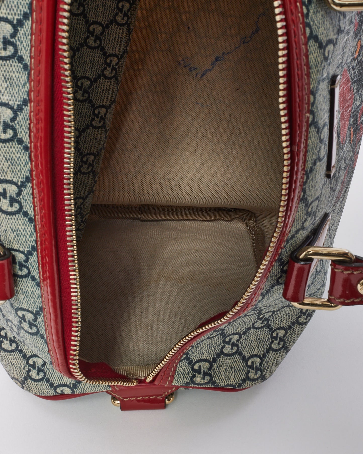 Gucci Blue/Red Monogram GG Coated Canvas Tattoo Heart Medium Joy Boston Bag