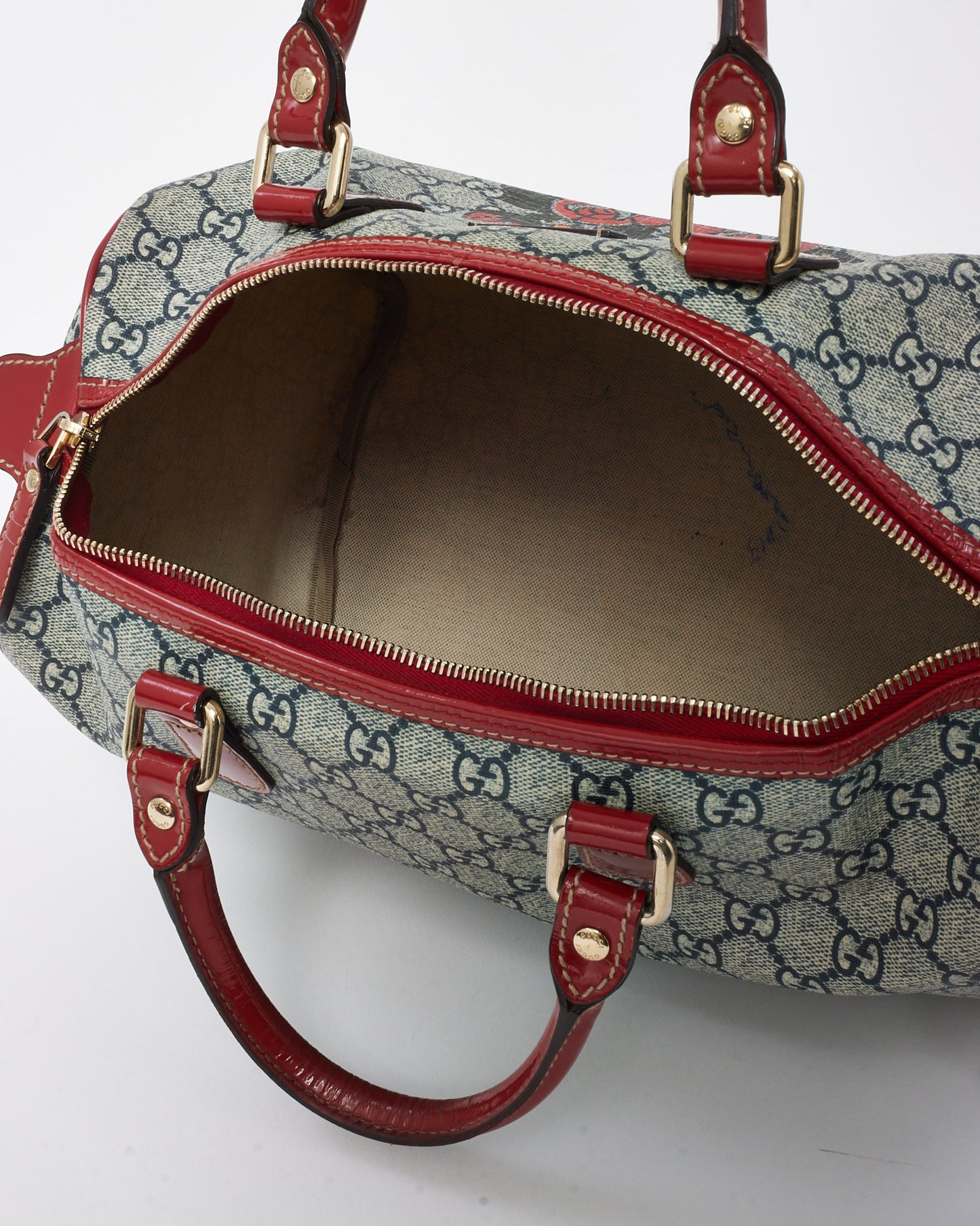 Gucci Blue/Red Monogram GG Coated Canvas Tattoo Heart Medium Joy Boston Bag