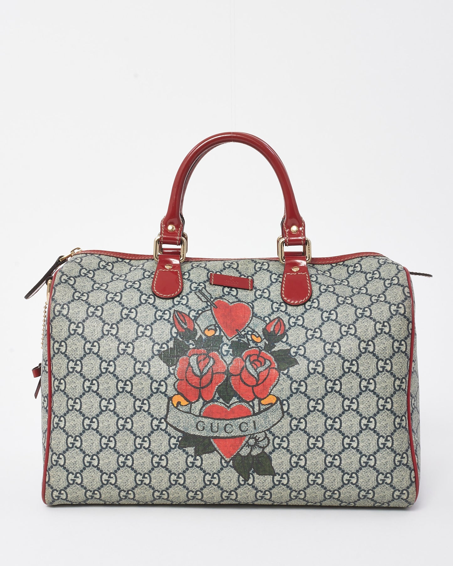 Gucci Blue/Red Monogram GG Coated Canvas Tattoo Heart Medium Joy Boston Bag