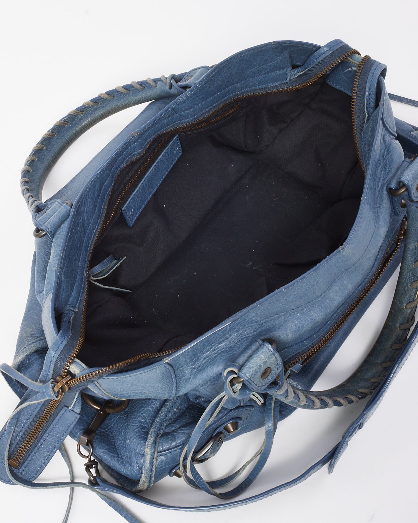 Balenciaga Blue Persian Lambskin Leather Motorcycle City Bag