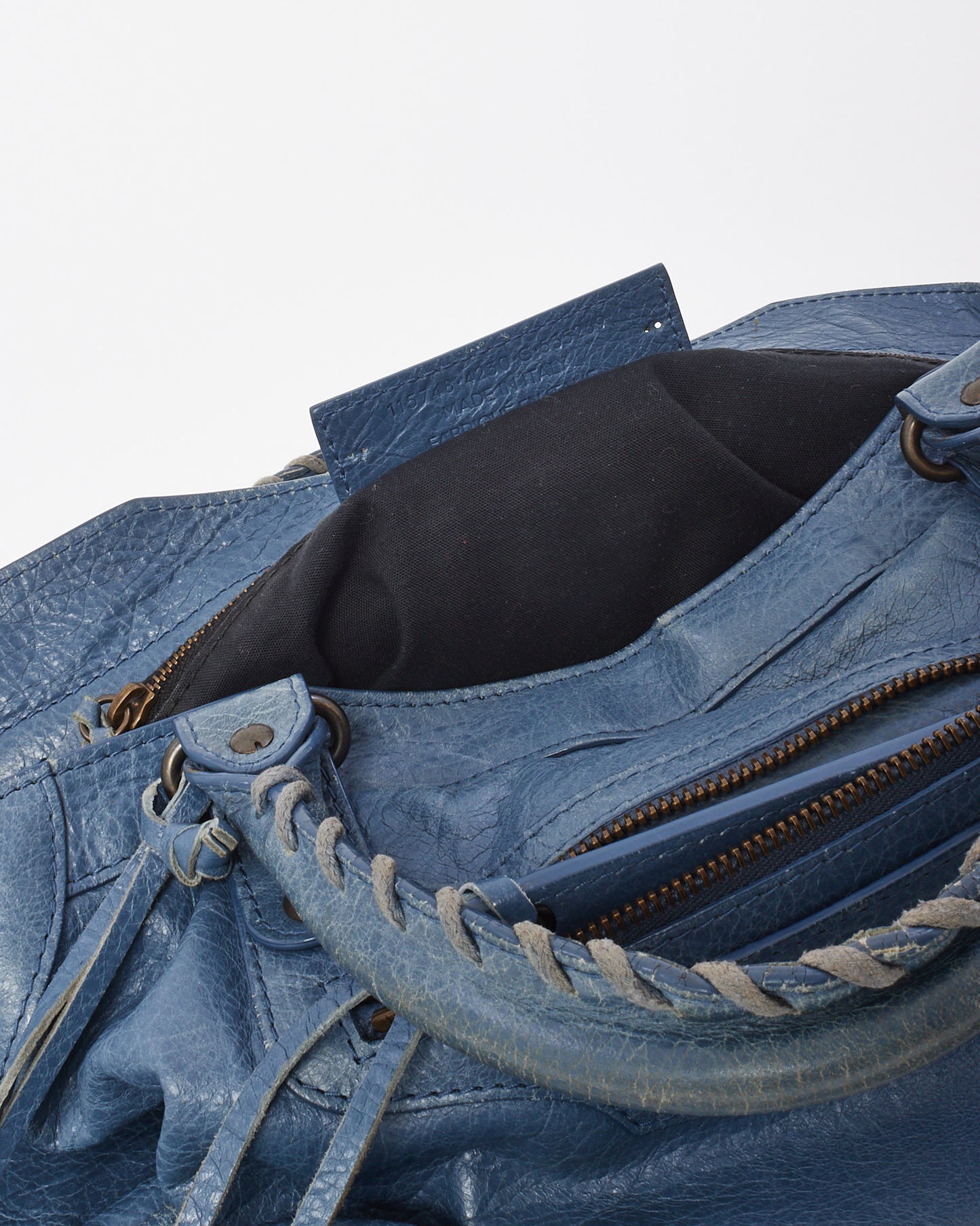 Balenciaga Blue Persian Lambskin Leather Motorcycle City Bag