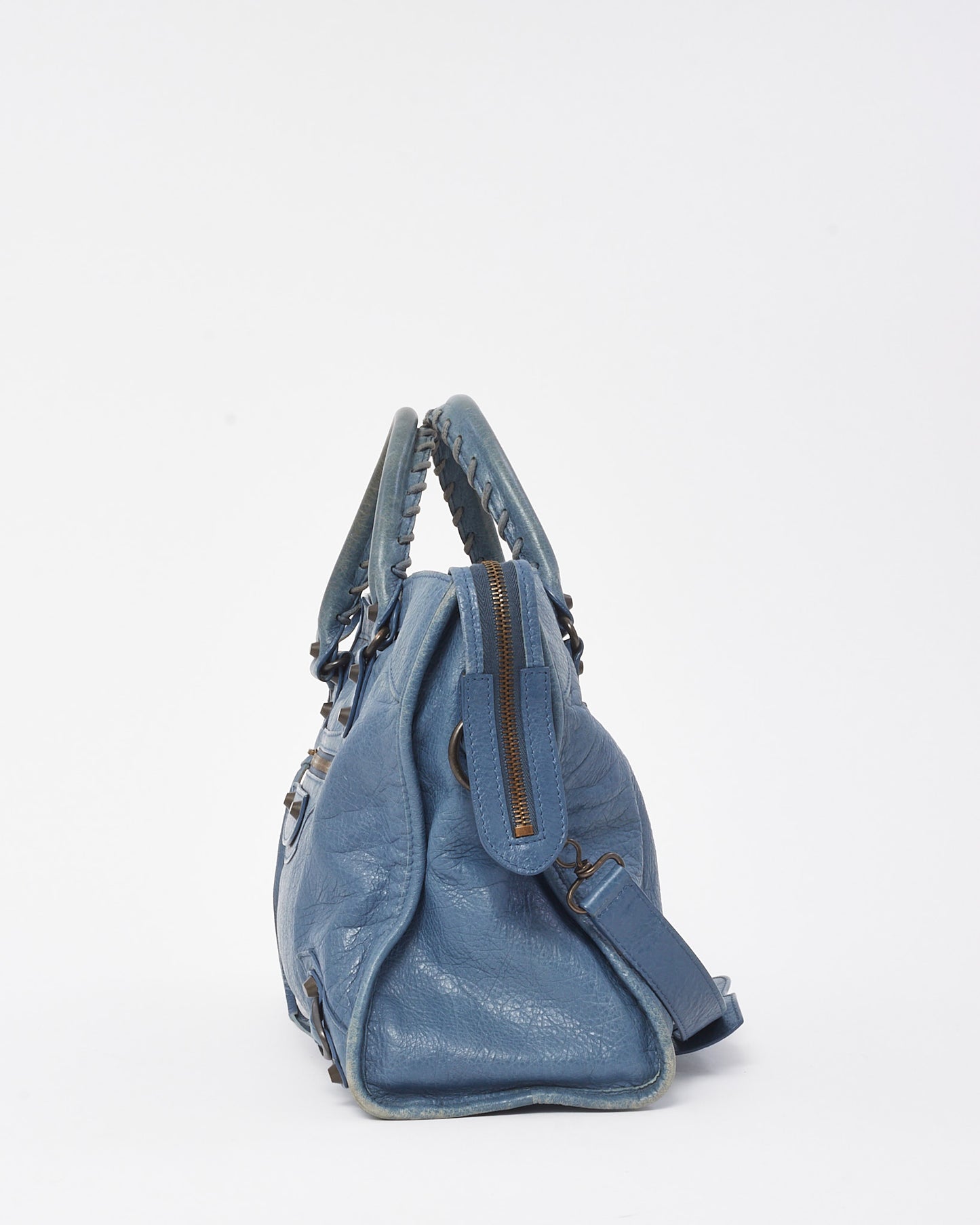 Balenciaga Blue Persian Lambskin Leather Motorcycle City Bag