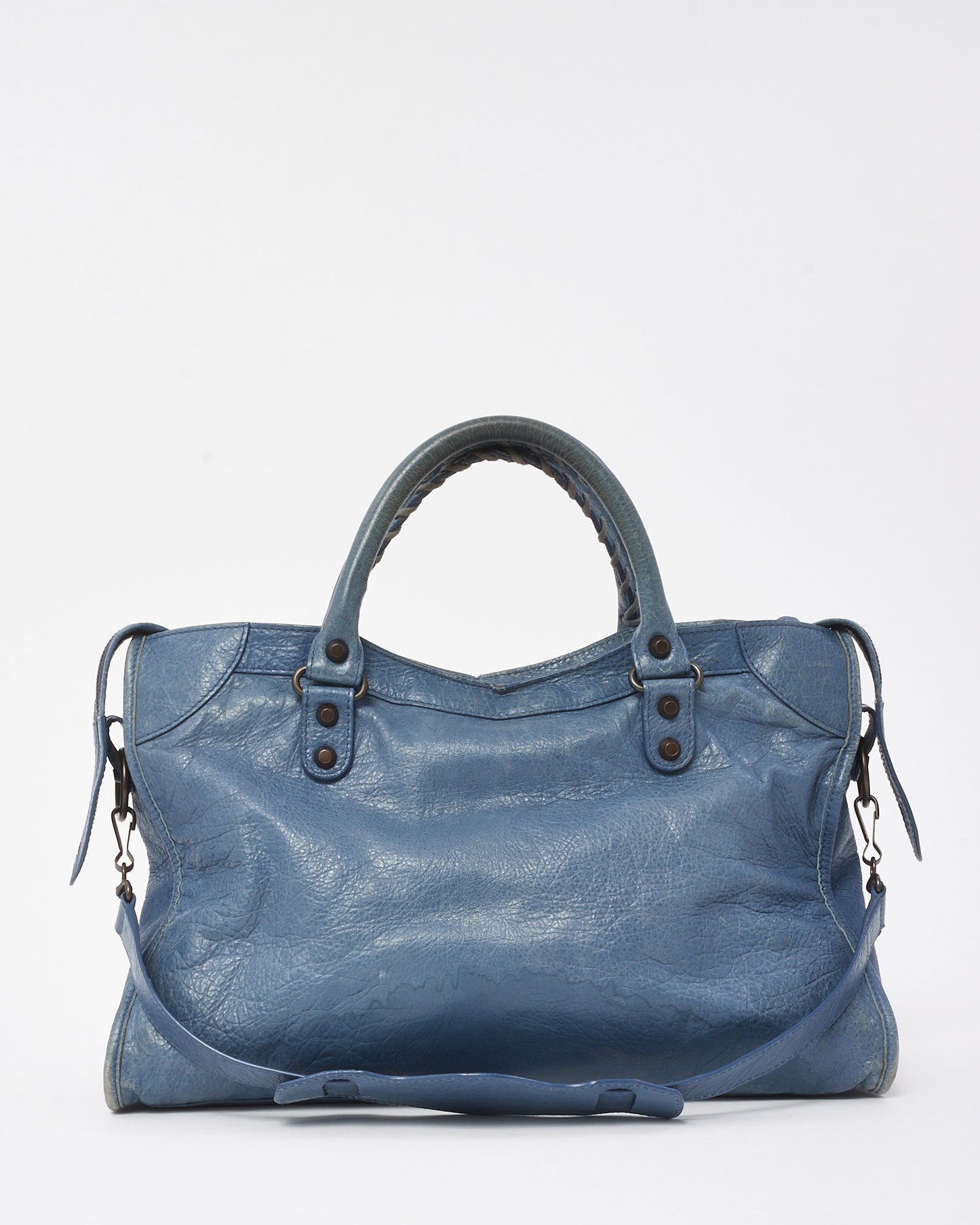 Balenciaga Blue Persian Lambskin Leather Motorcycle City Bag