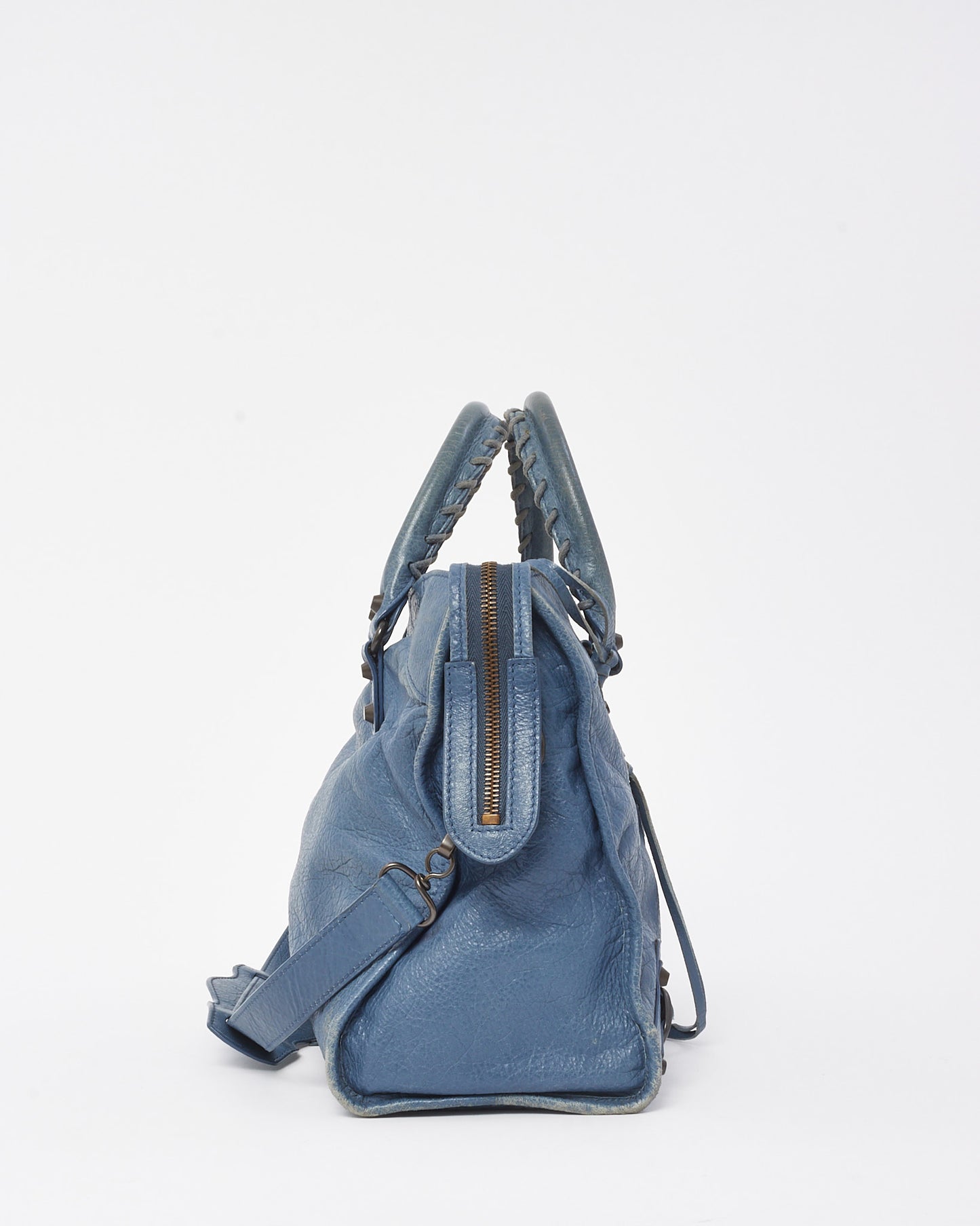 Balenciaga Blue Persian Lambskin Leather Motorcycle City Bag