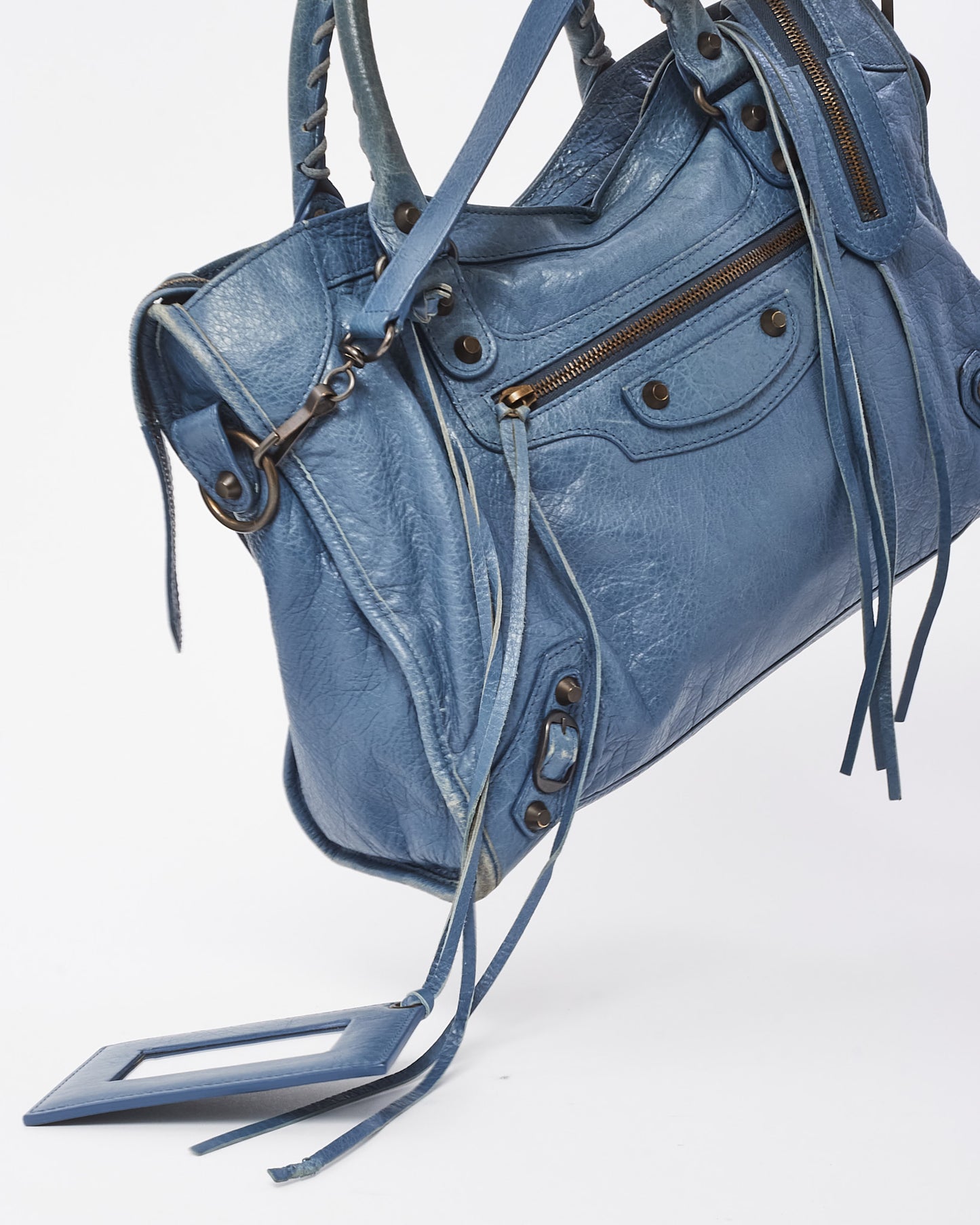 Balenciaga Blue Persian Lambskin Leather Motorcycle City Bag