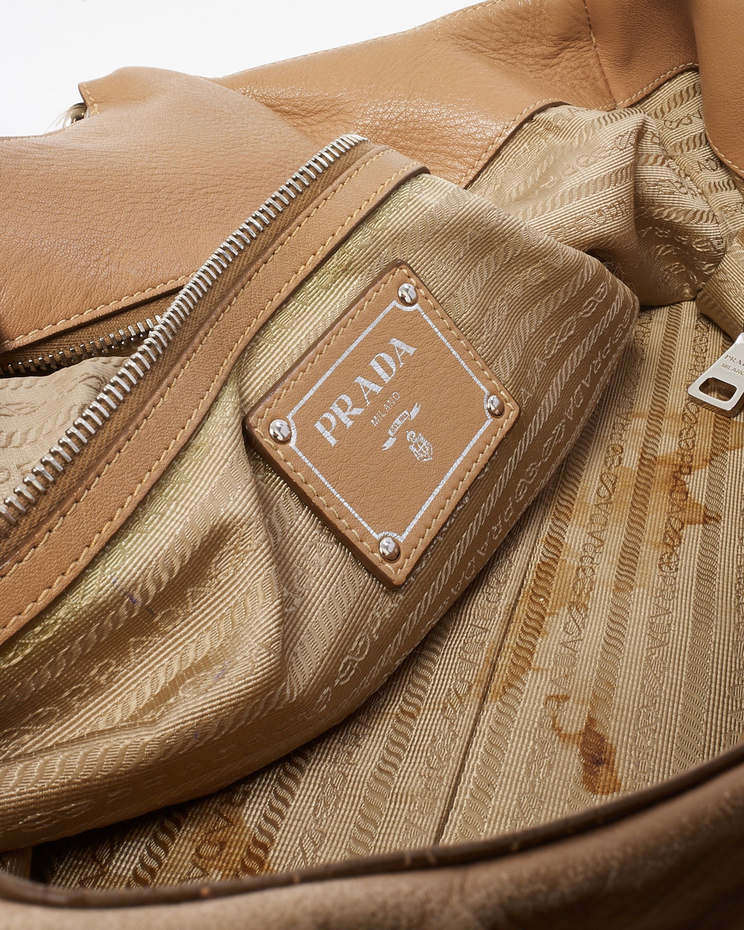 Prada Beige Soft Calfskin Leather Large Chain Tote Bag