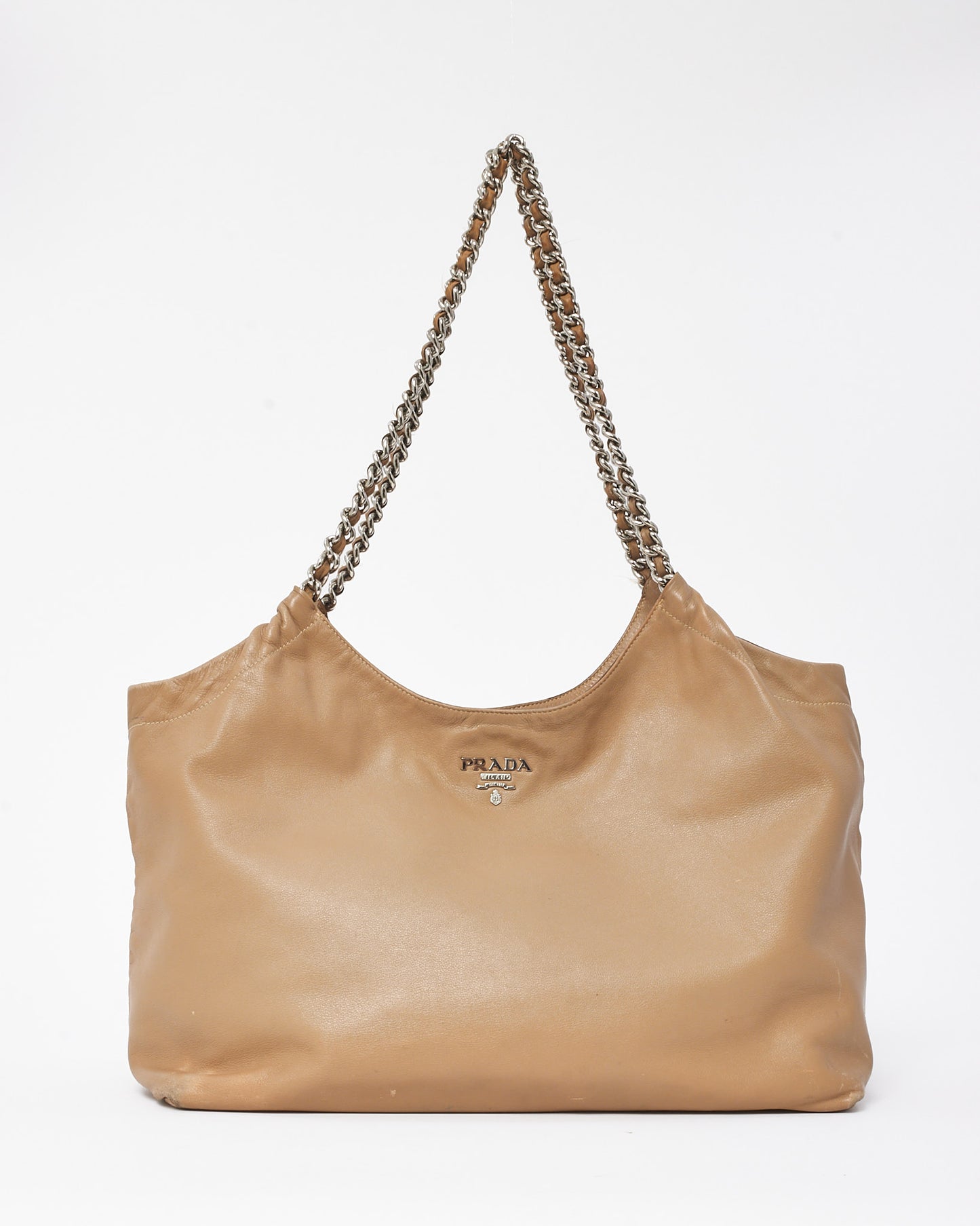 Prada Beige Soft Calfskin Leather Large Chain Tote Bag