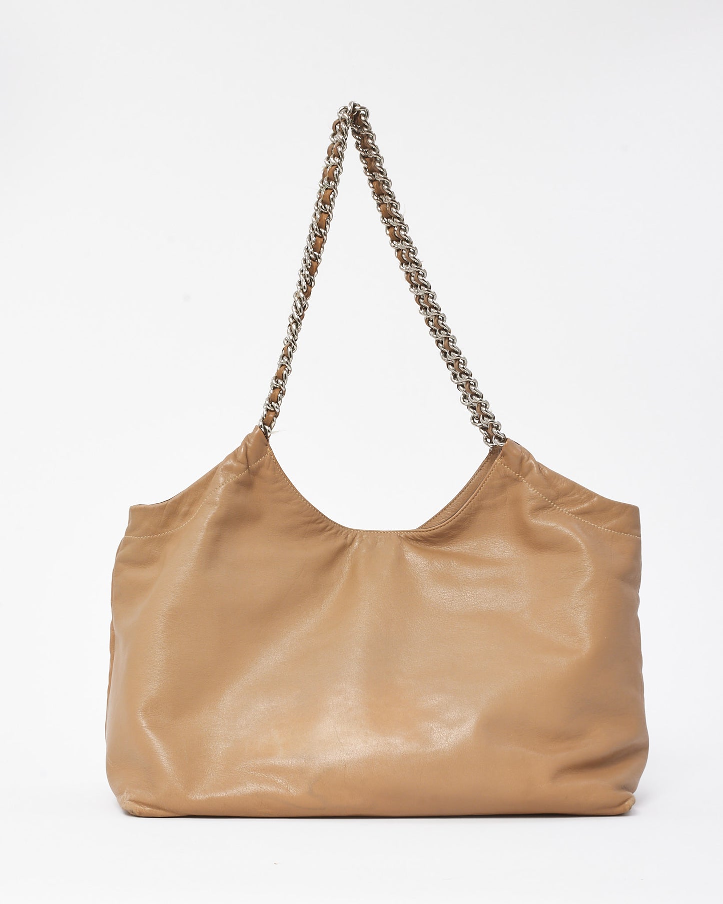 Prada Beige Soft Calfskin Leather Large Chain Tote Bag