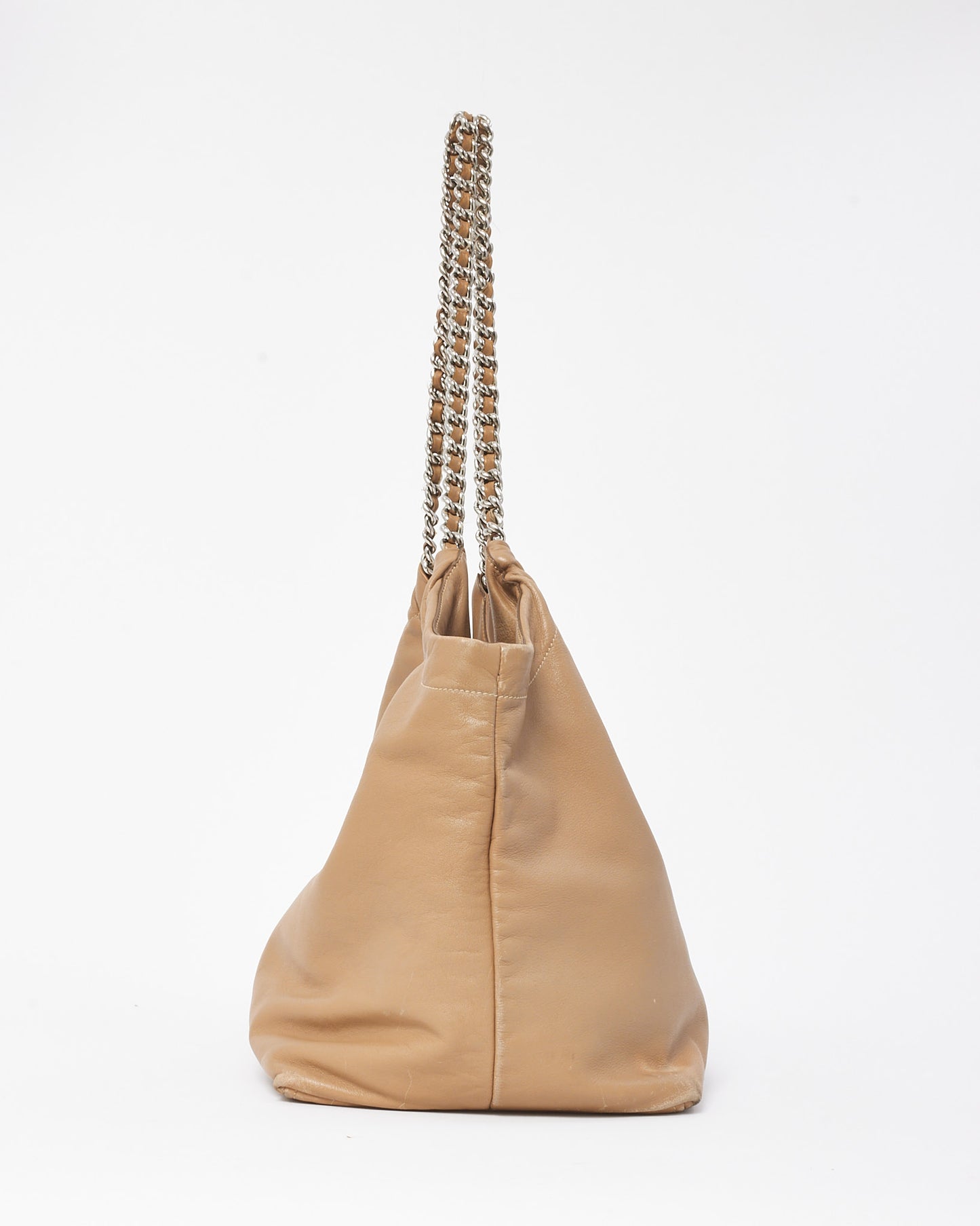 Prada Beige Soft Calfskin Leather Large Chain Tote Bag