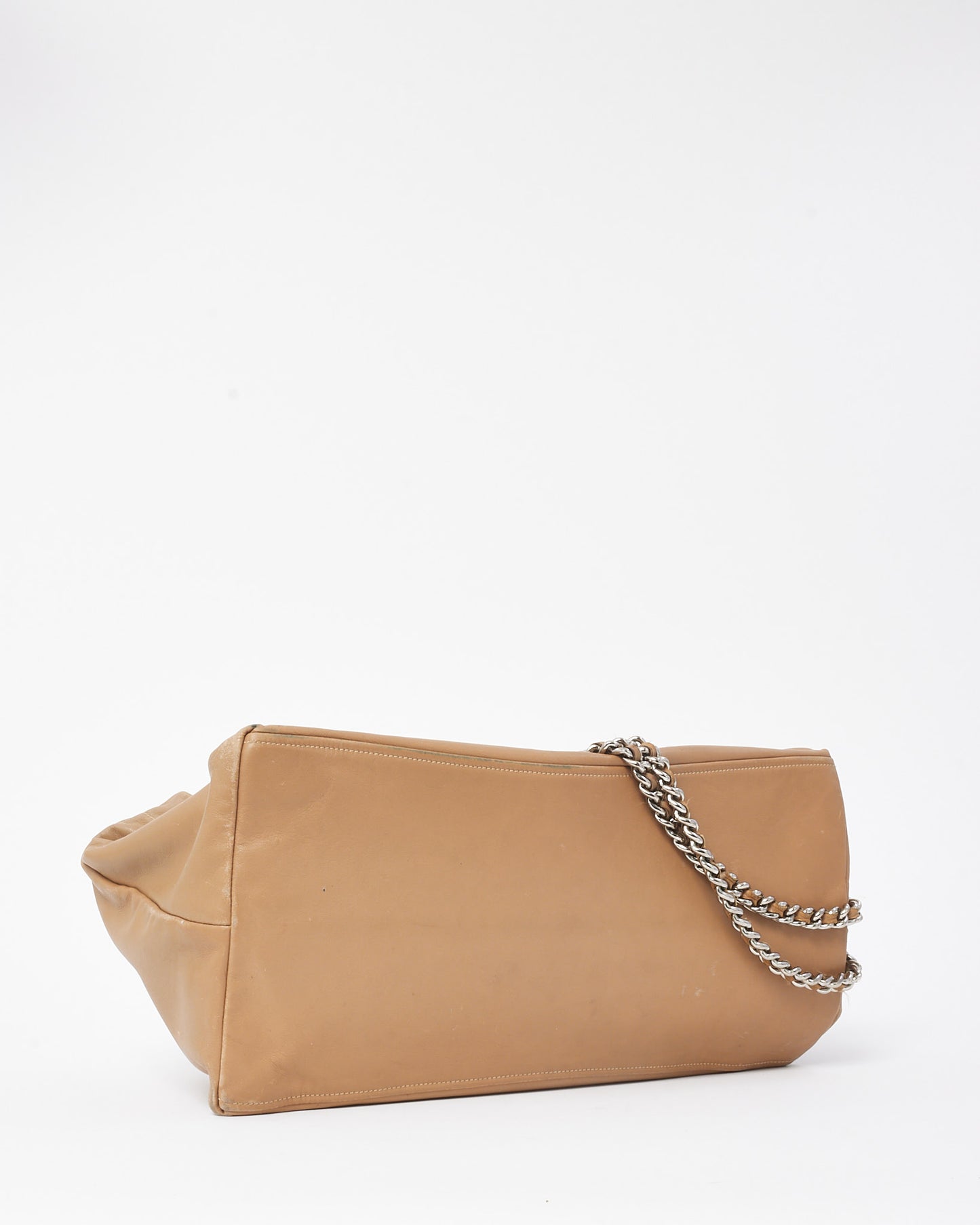 Prada Beige Soft Calfskin Leather Large Chain Tote Bag