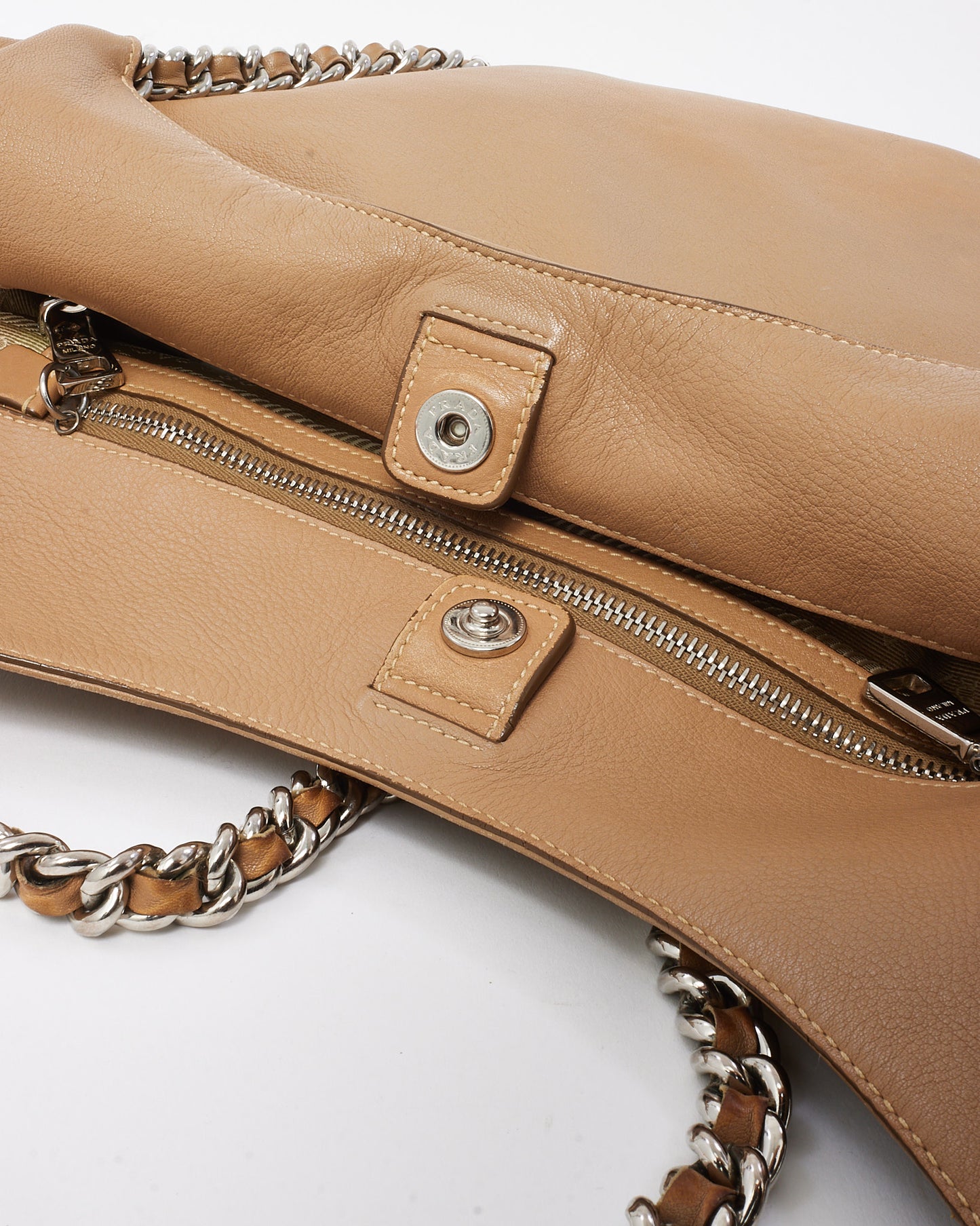 Prada Beige Soft Calfskin Leather Large Chain Tote Bag