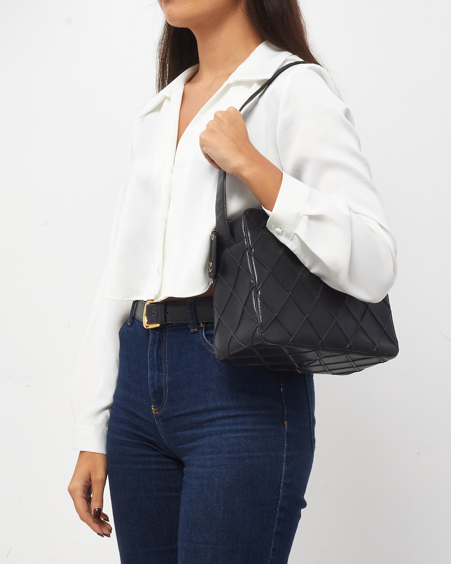 Chanel Vintage Quilted Calfskin Leather Square Shoulder Bag with Logo Zipper