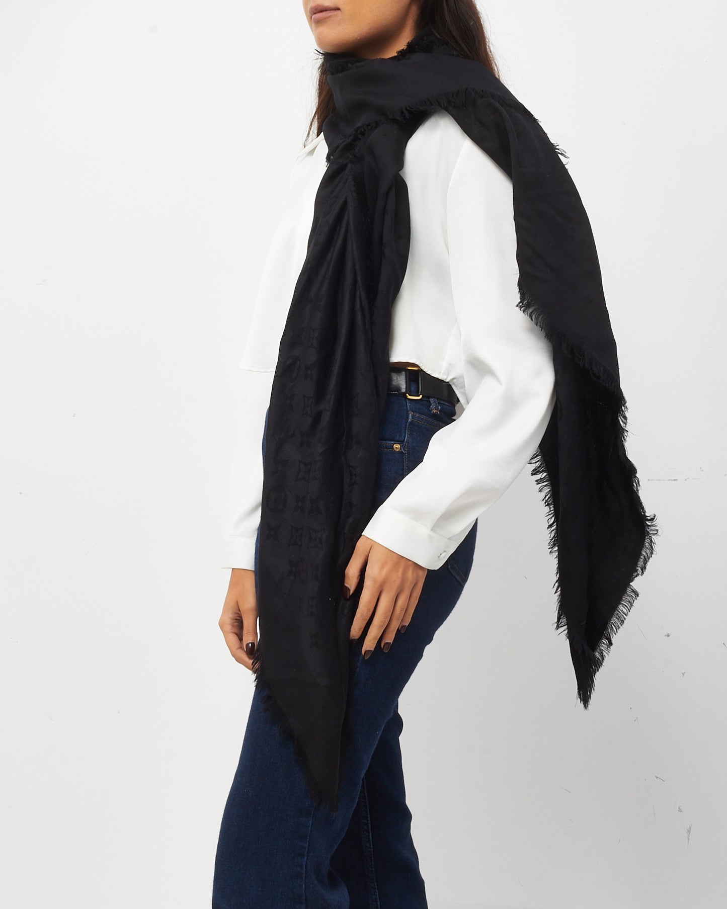Louis Vuitton Black Silk and Wool Blend Monogram Shawl