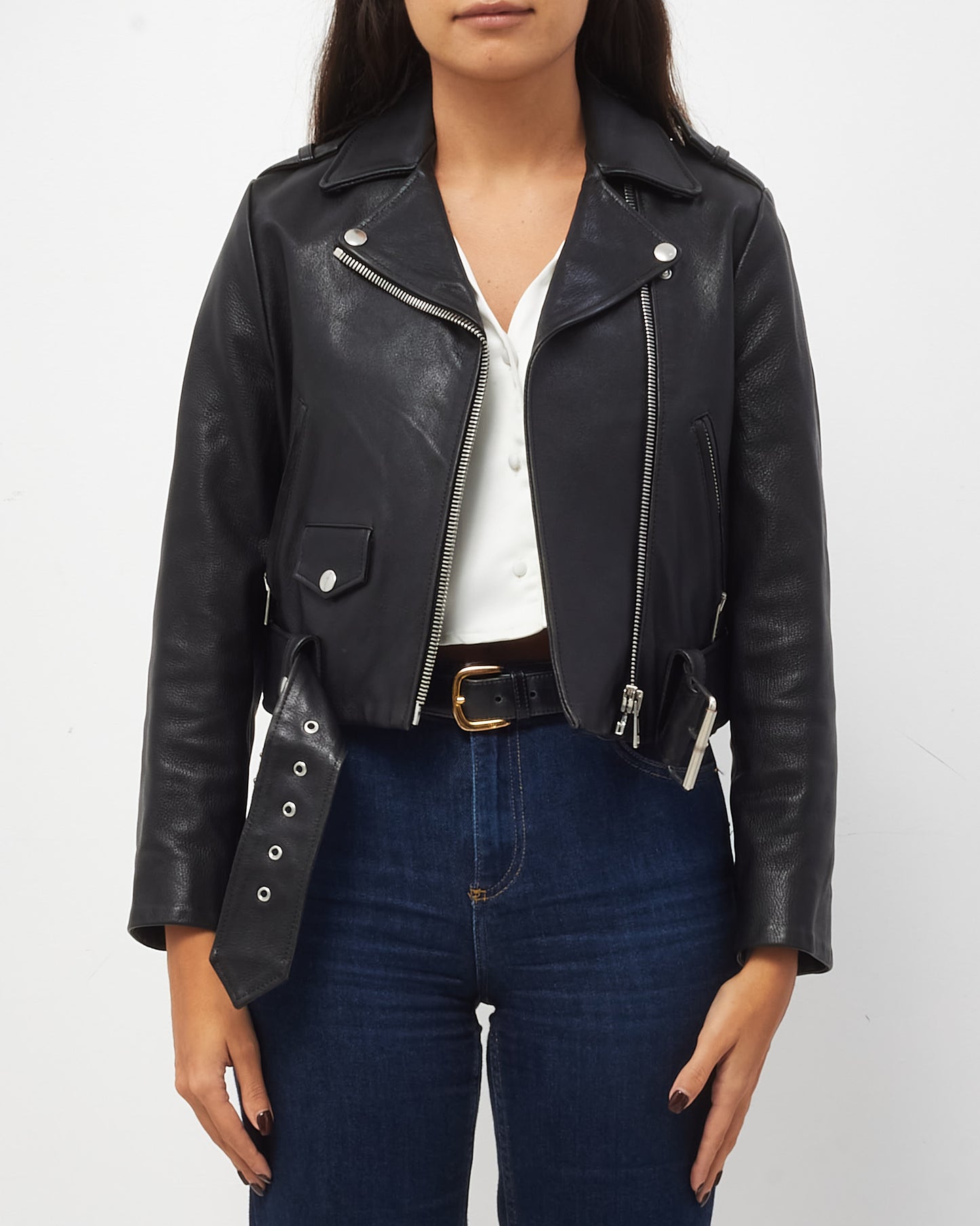 Acne Studios Black Leather Moto Biker Jacket - 38/US 8