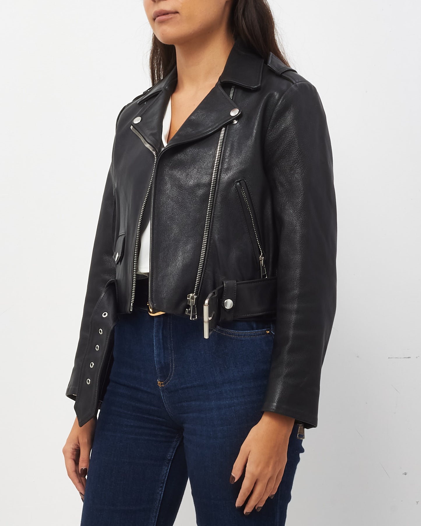Acne Studios Black Leather Moto Biker Jacket - 38/US 8