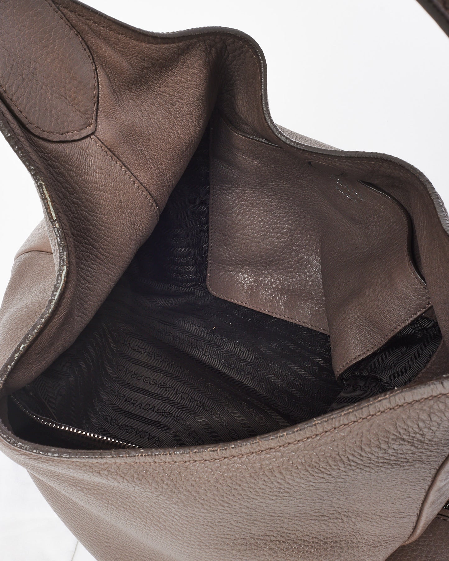 Prada Grey Cervo Deerskin Leather Zipper Logo Hobo Shoulder Bag