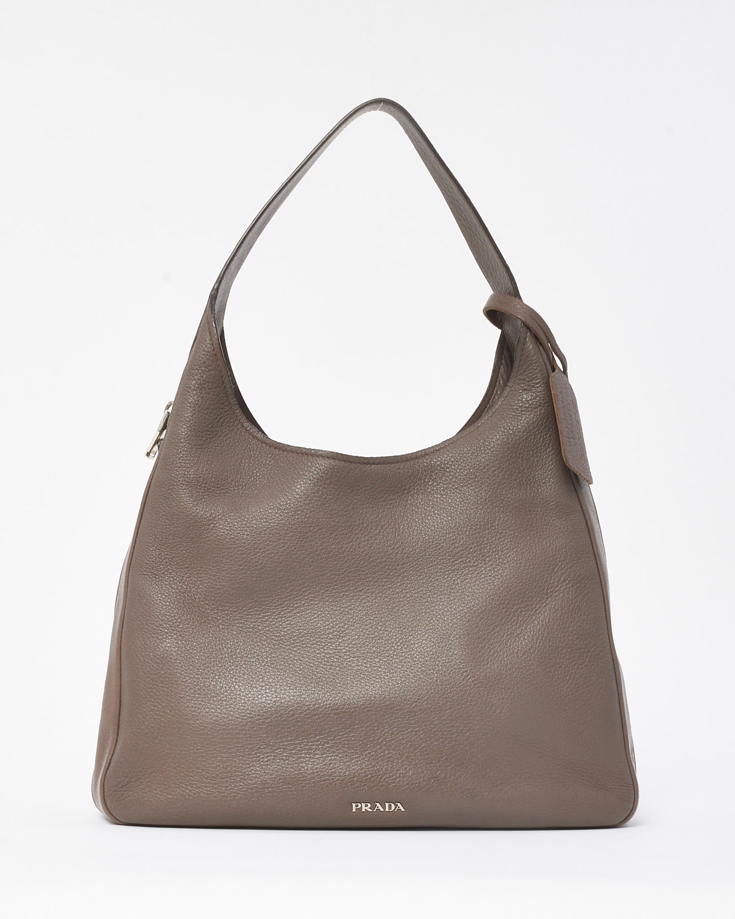 Prada Grey Cervo Deerskin Leather Zipper Logo Hobo Shoulder Bag