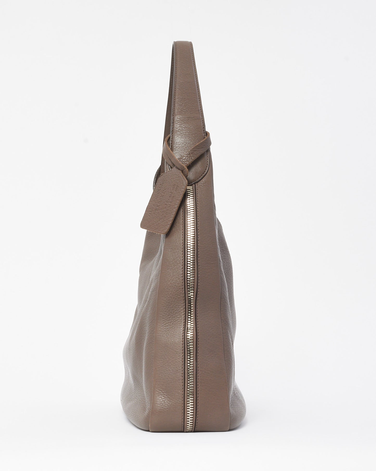 Prada Grey Cervo Deerskin Leather Zipper Logo Hobo Shoulder Bag