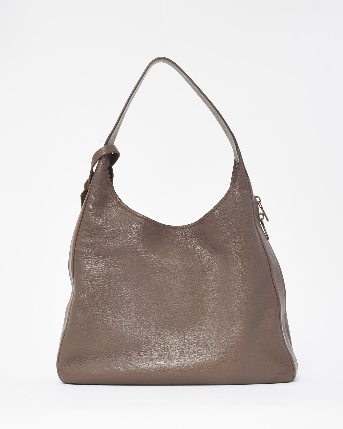 Prada Grey Cervo Deerskin Leather Zipper Logo Hobo Shoulder Bag