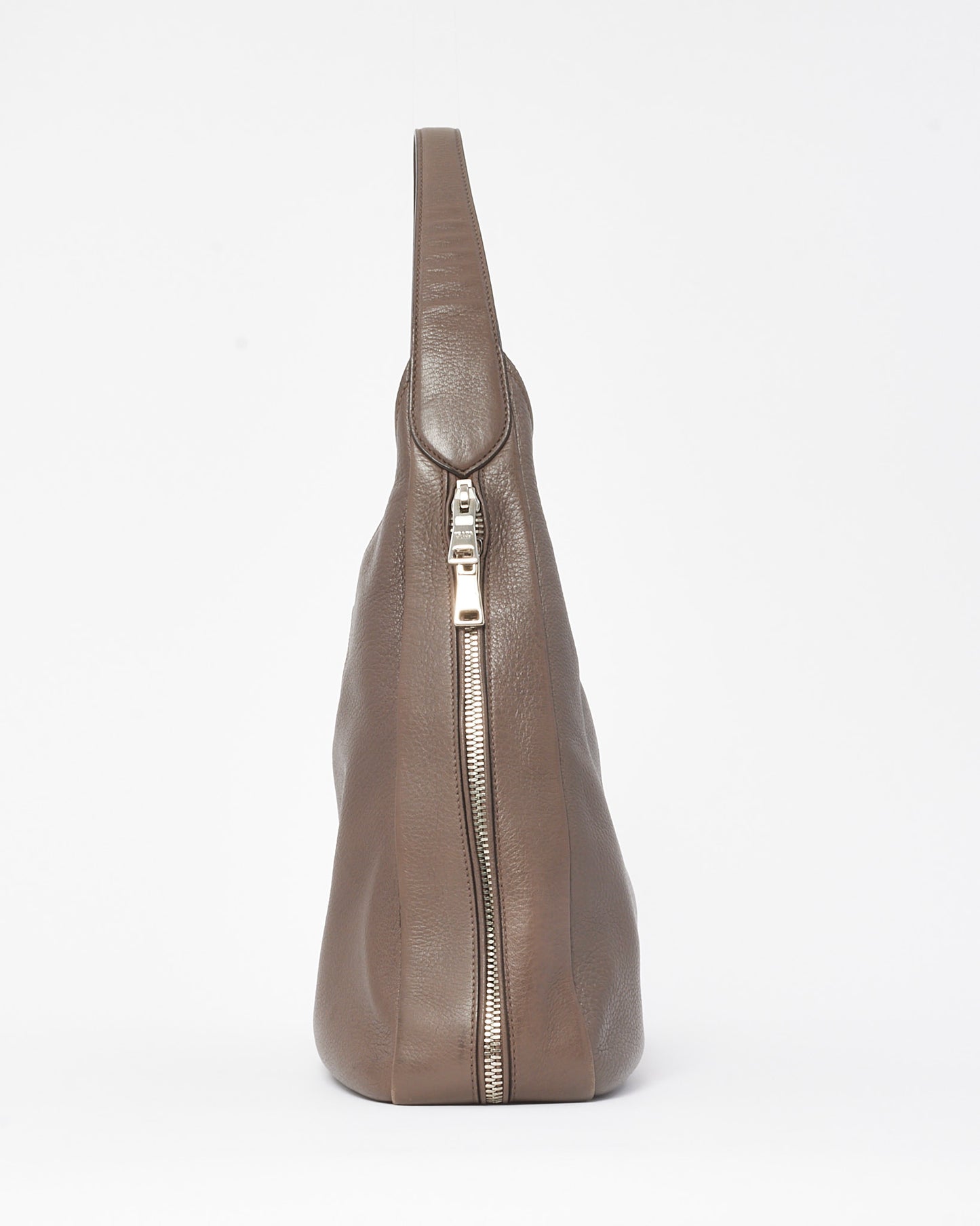 Prada Grey Cervo Deerskin Leather Zipper Logo Hobo Shoulder Bag