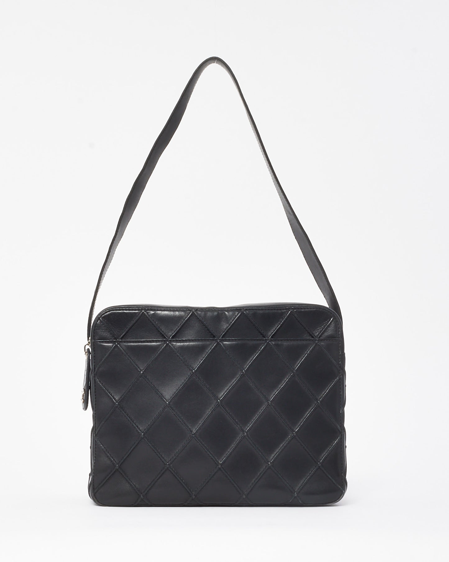 Chanel Vintage Quilted Calfskin Leather Square Shoulder Bag with Logo Zipper