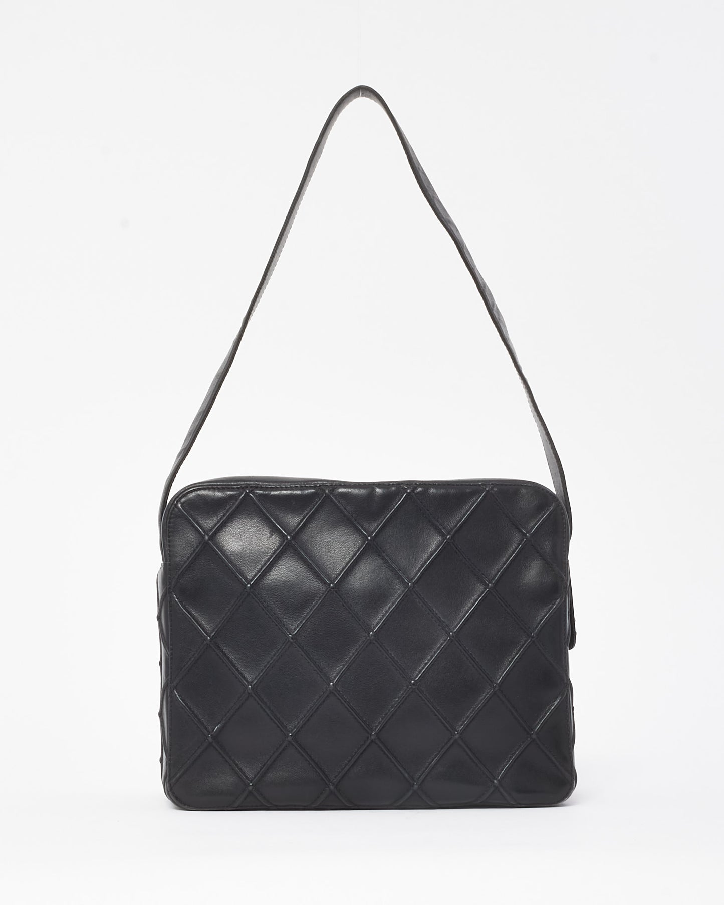 Chanel Vintage Quilted Calfskin Leather Square Shoulder Bag with Logo Zipper