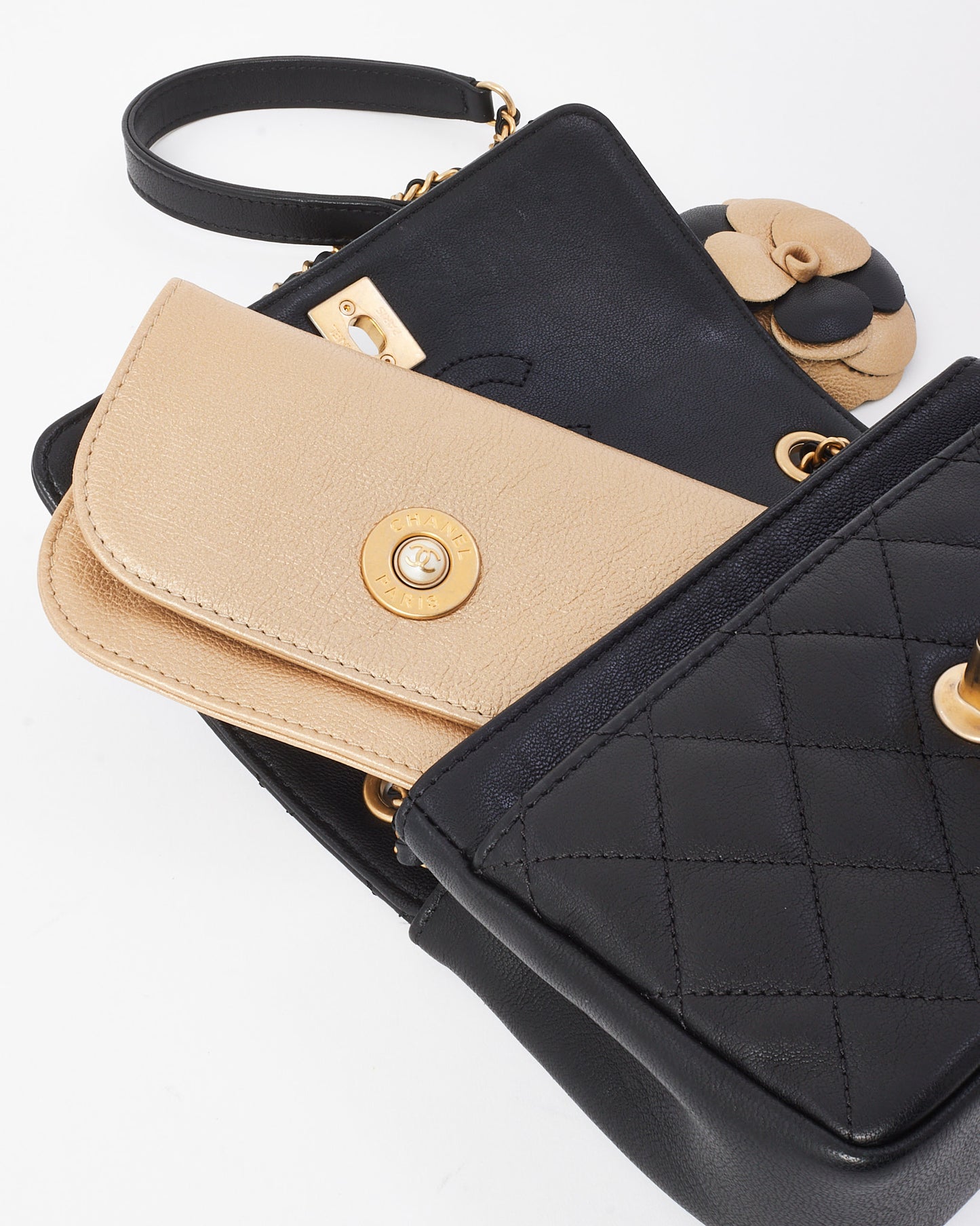 Chanel Black Quilted Lambskin Leather Private Affair Mini Camellia Flap Bag