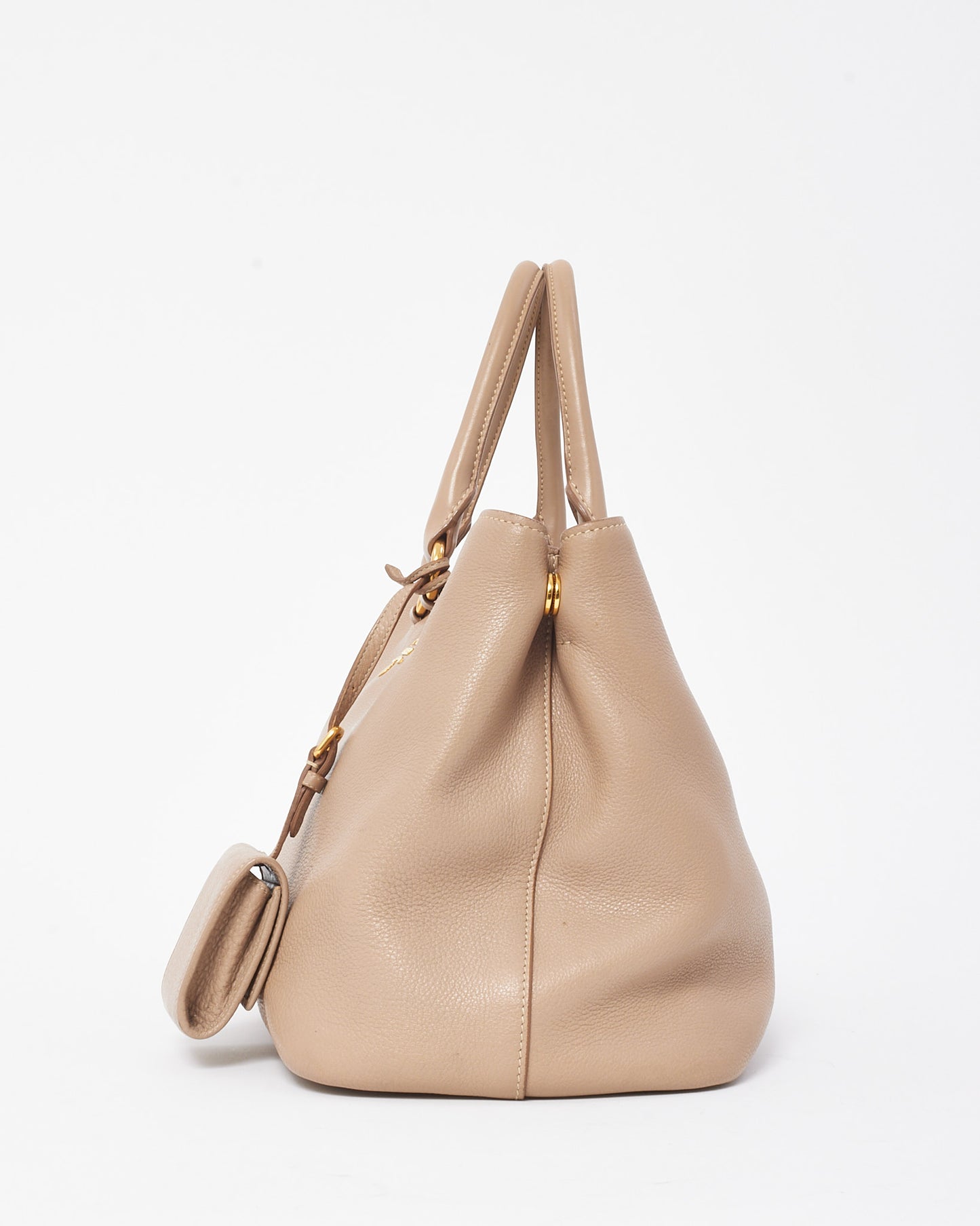 Prada Beige Vitello Daino Leather Logo 2Way Tote Bag