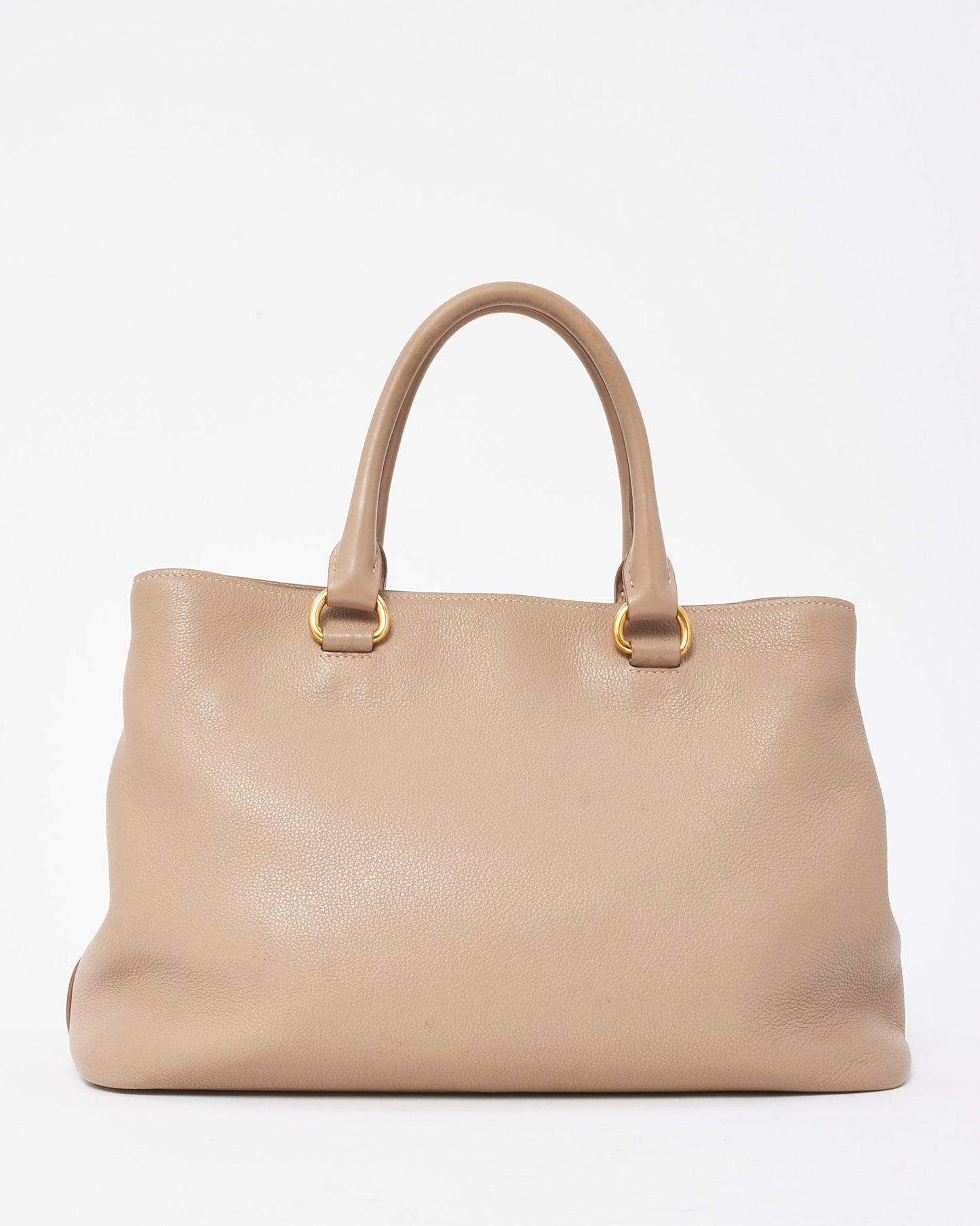 Prada Beige Vitello Daino Leather Logo 2Way Tote Bag