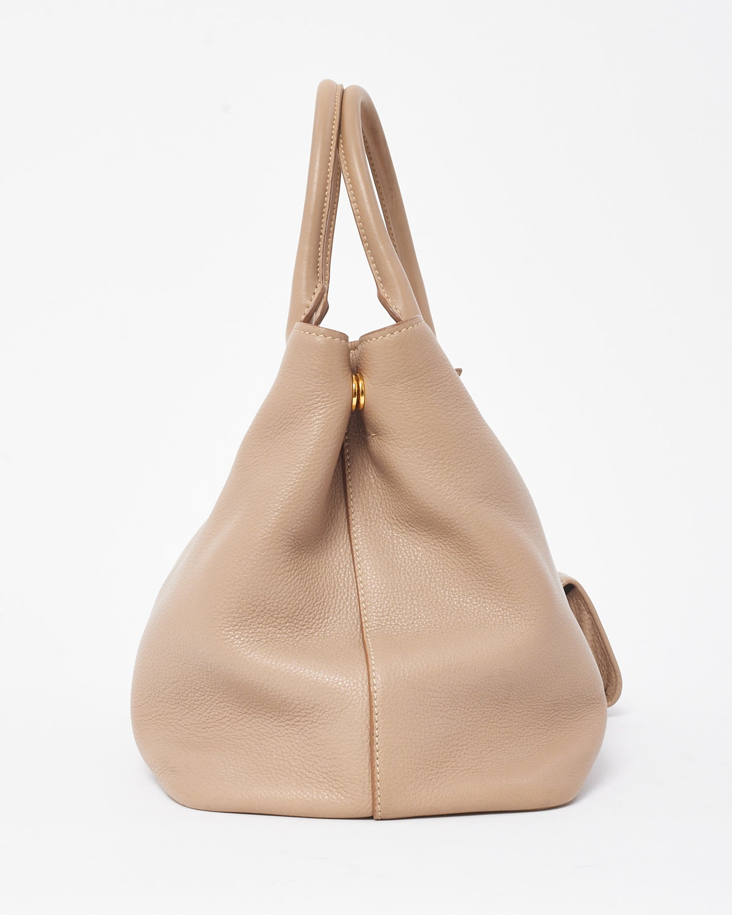 Prada Beige Vitello Daino Leather Logo 2Way Tote Bag