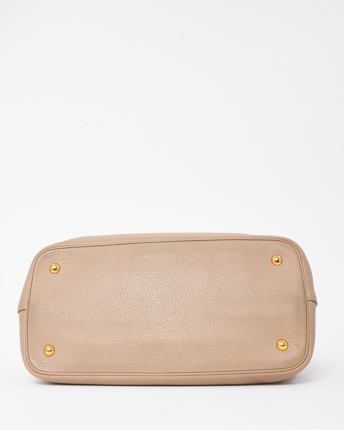 Prada Beige Vitello Daino Leather Logo 2Way Tote Bag