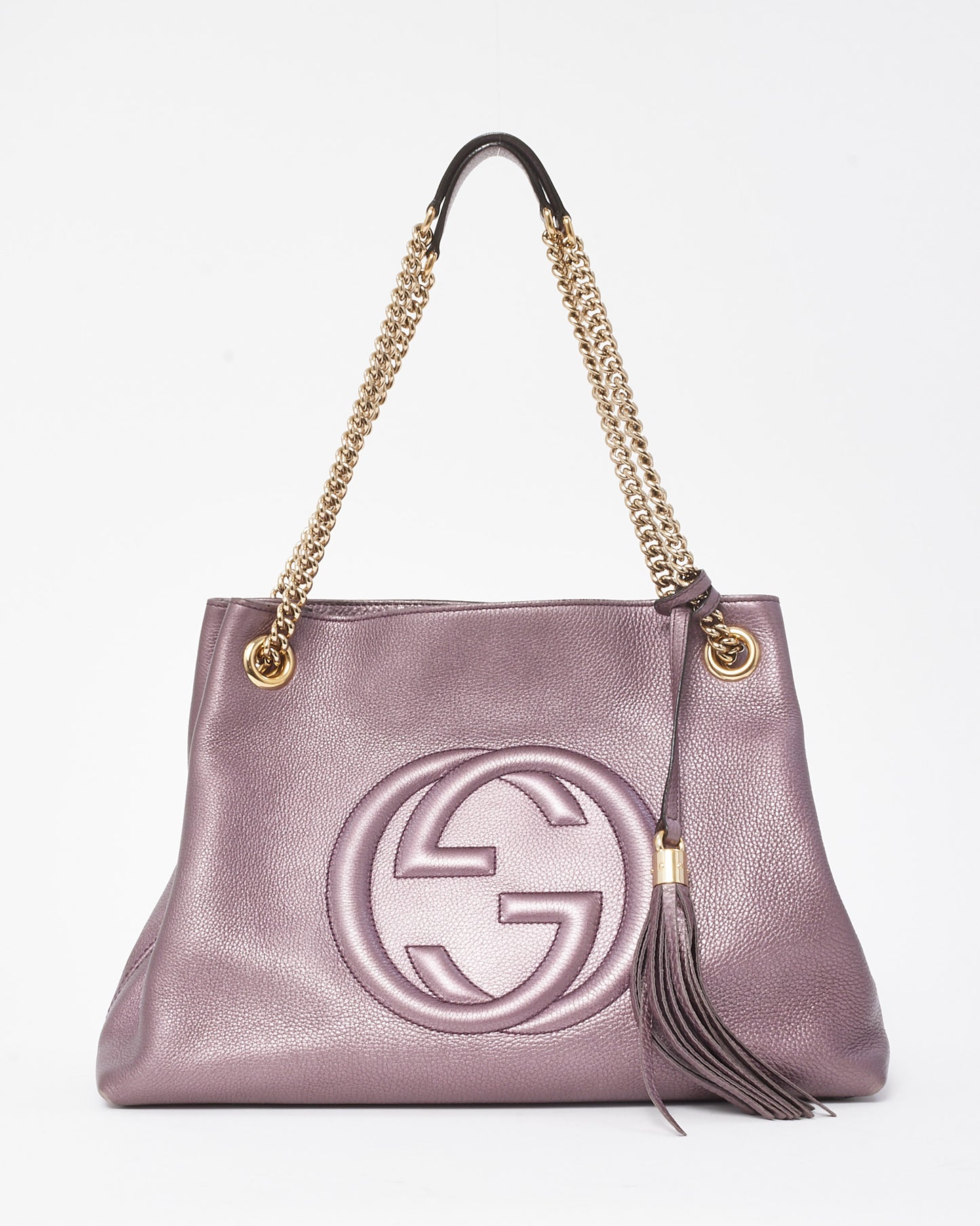 Gucci Metallic Purple Pebbled Leather GG Soho Chain Shoulder Bag