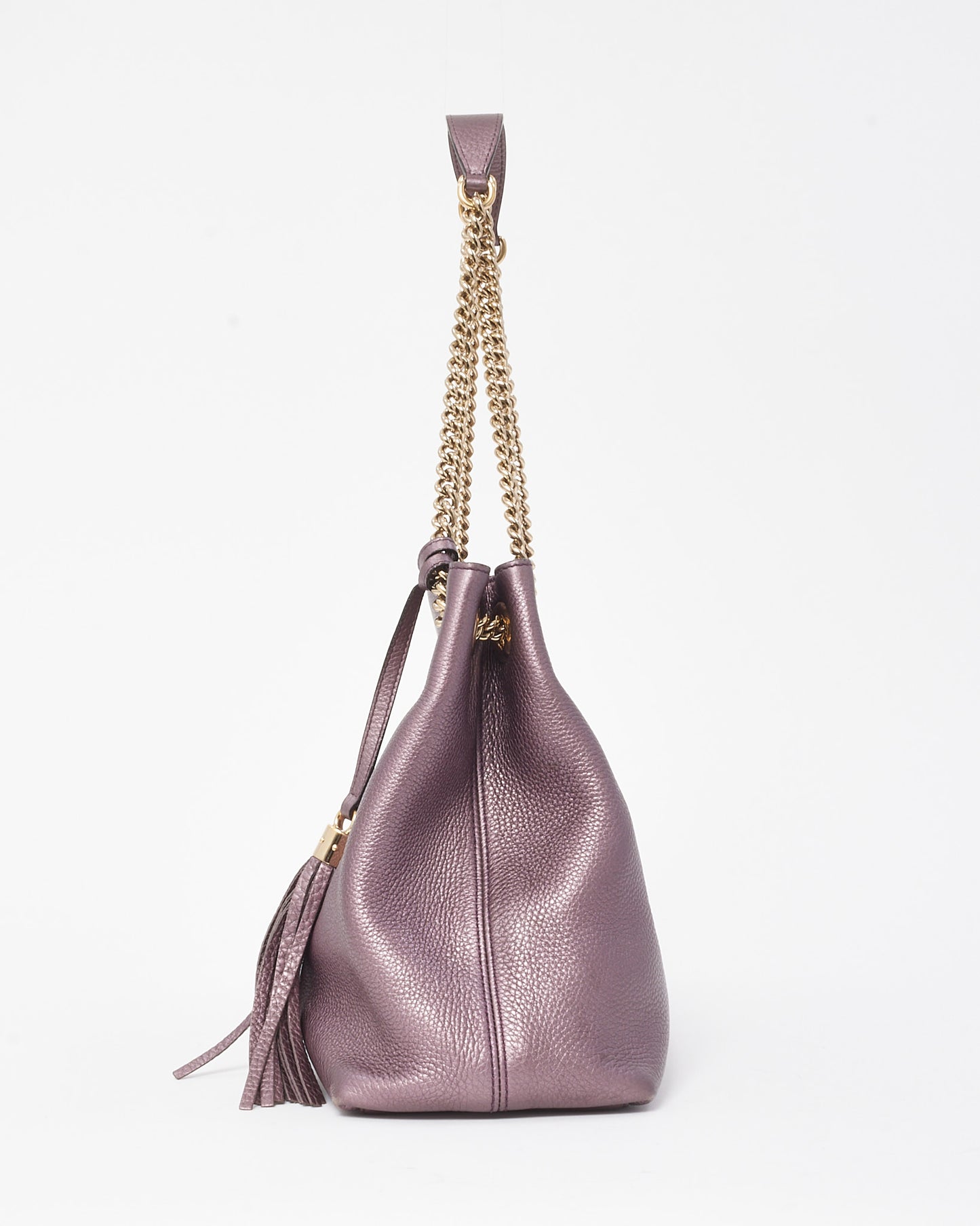 Gucci Metallic Purple Pebbled Leather GG Soho Chain Shoulder Bag