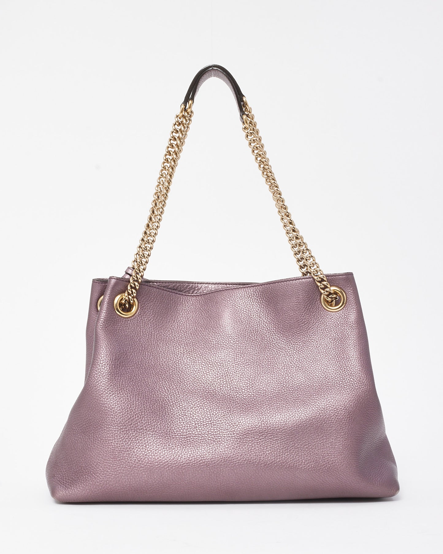 Gucci Metallic Purple Pebbled Leather GG Soho Chain Shoulder Bag