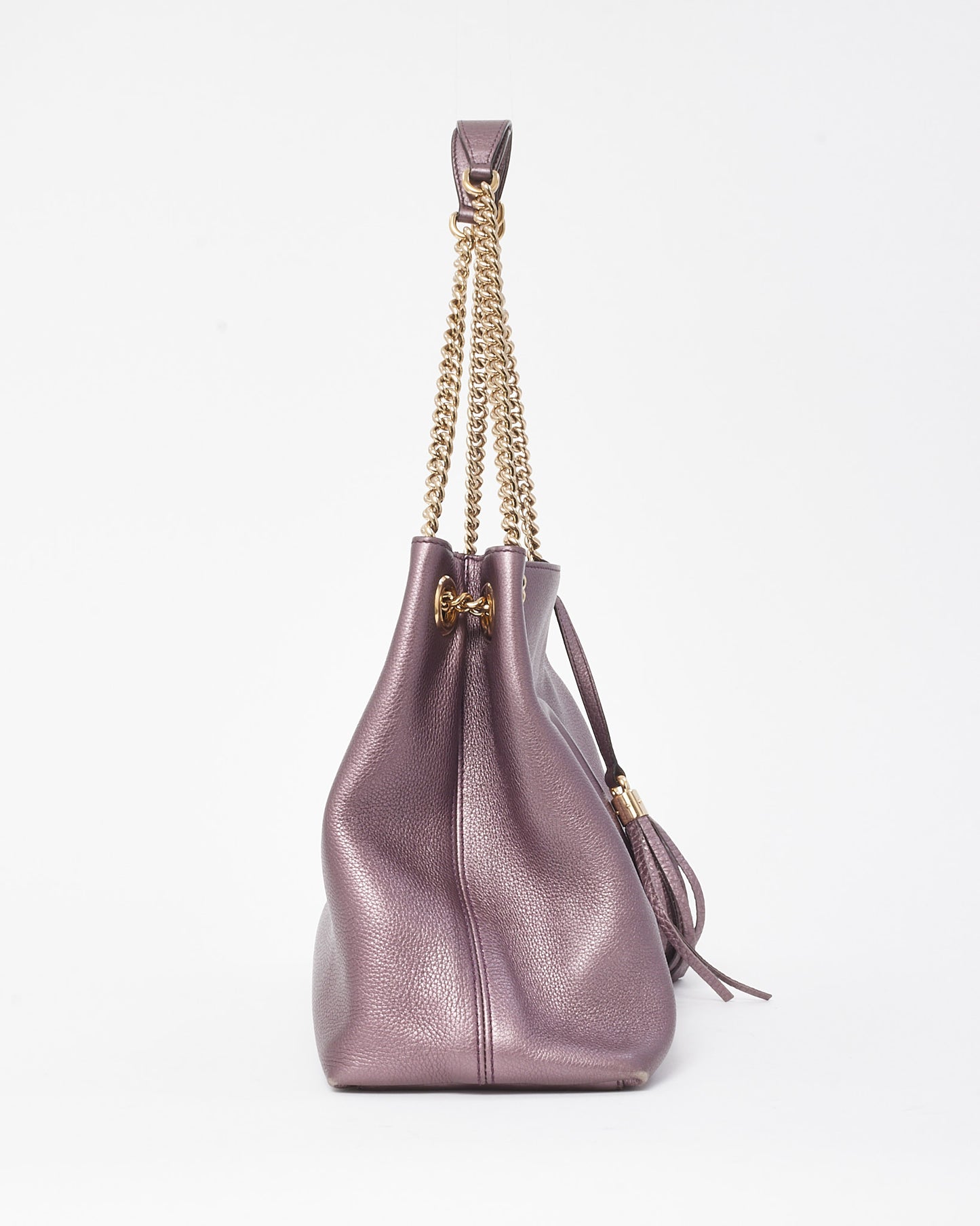 Gucci Metallic Purple Pebbled Leather GG Soho Chain Shoulder Bag