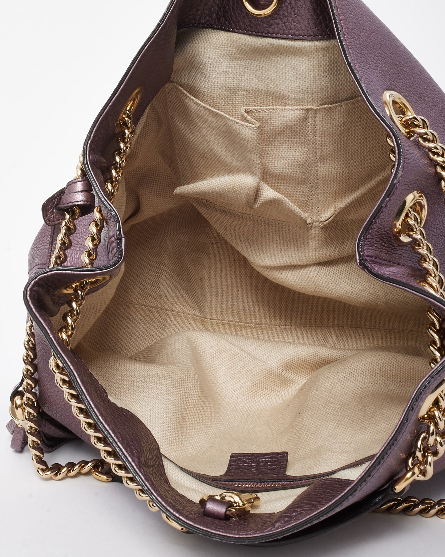 Gucci Metallic Purple Pebbled Leather GG Soho Chain Shoulder Bag