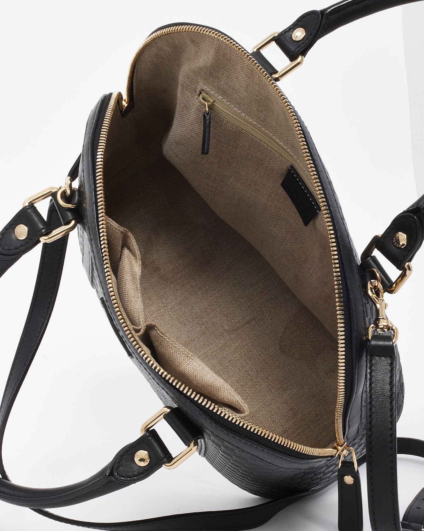 Gucci Black Monogram GG Microguccissima Leather Medium Dome 2Way Bag with Strap