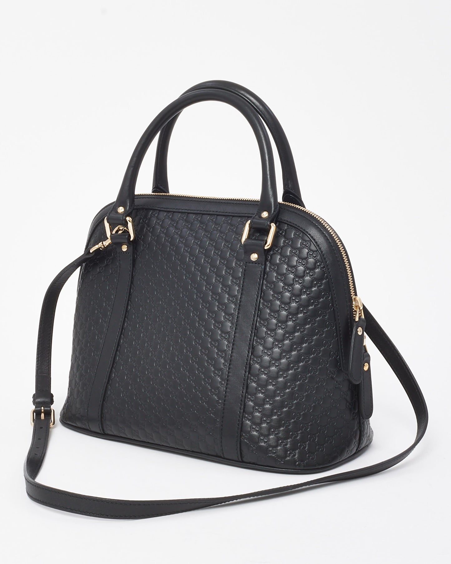 Gucci Black Monogram GG Microguccissima Leather Medium Dome 2Way Bag with Strap