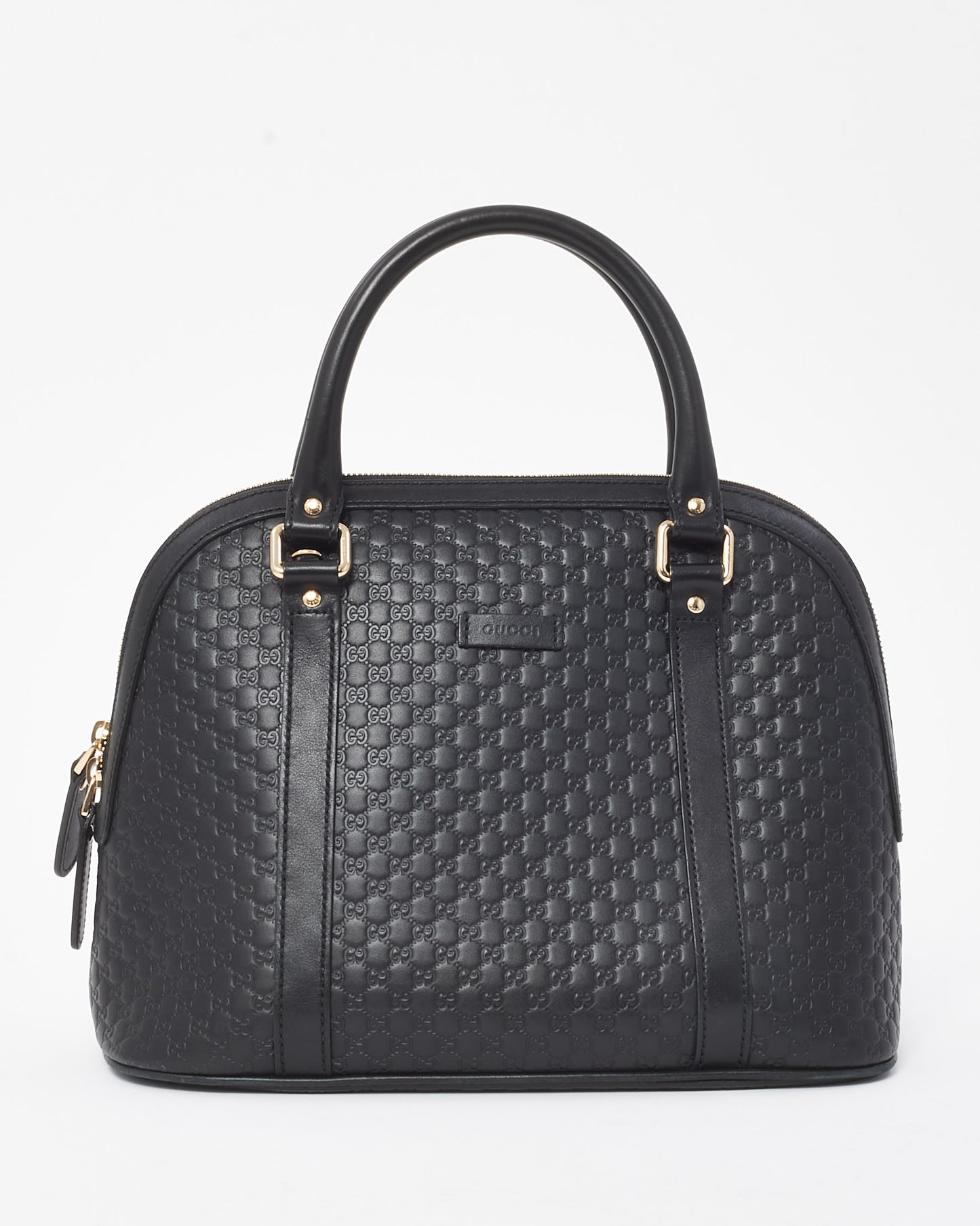 Gucci Black Monogram GG Microguccissima Leather Medium Dome 2Way Bag with Strap