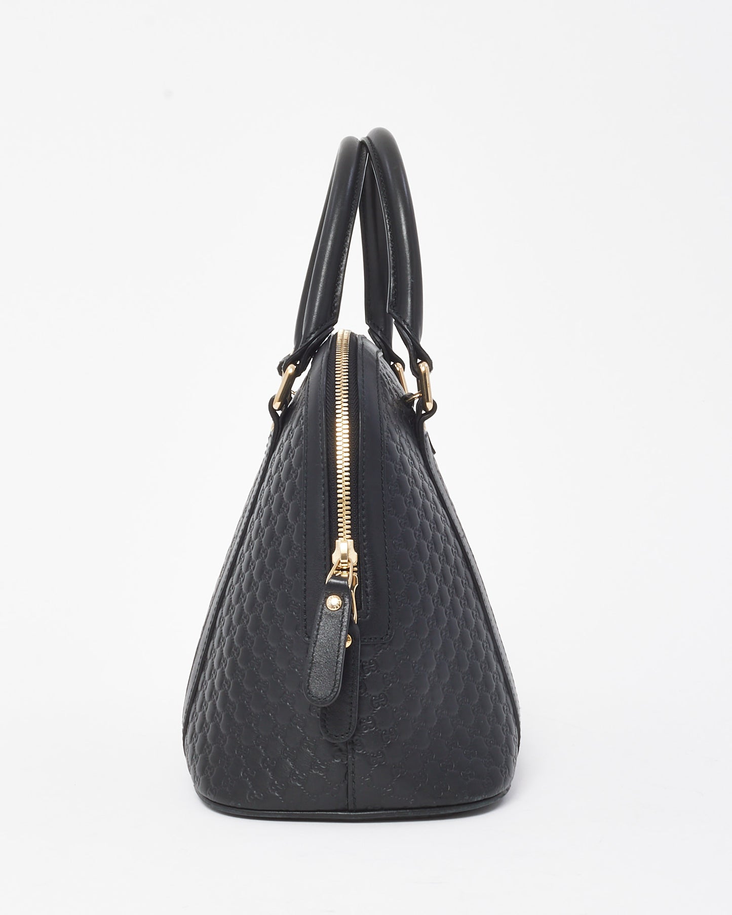 Gucci Black Monogram GG Microguccissima Leather Medium Dome 2Way Bag with Strap
