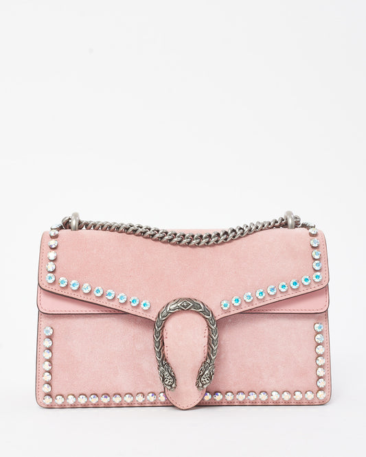 Gucci Pink Suede and Crystal Small Dionysus Shoulder Bag