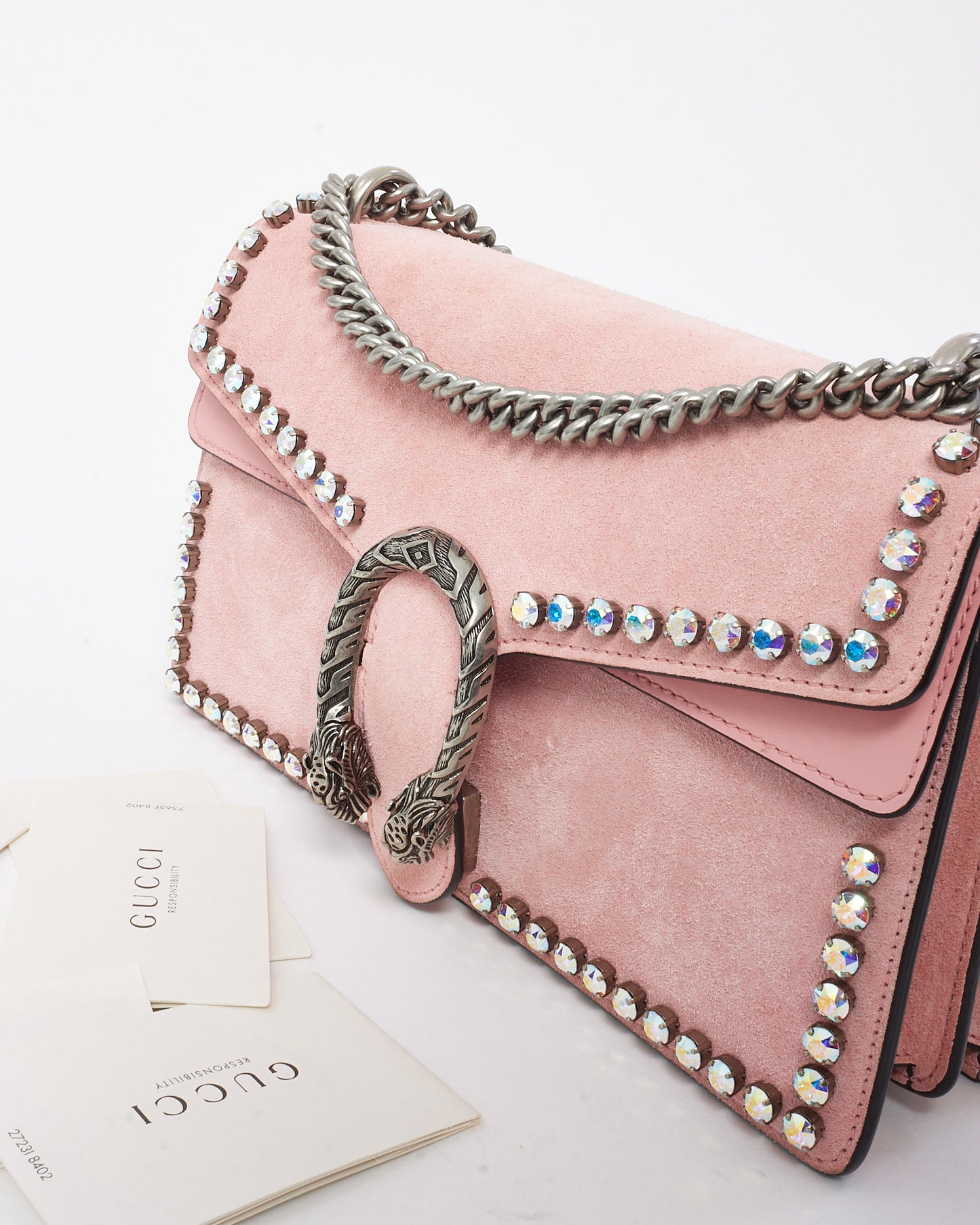 Gucci Pink Suede and Crystal Small Dionysus Shoulder Bag