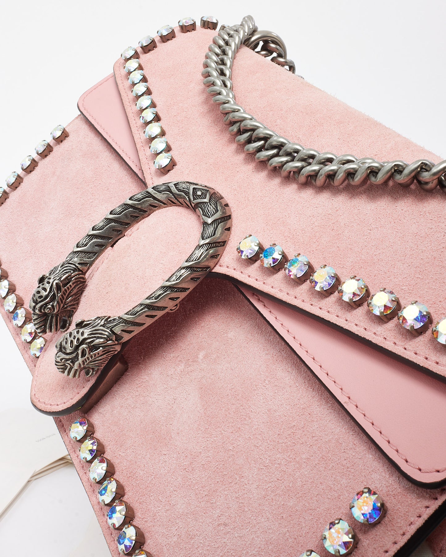 Gucci Pink Suede and Crystal Small Dionysus Shoulder Bag