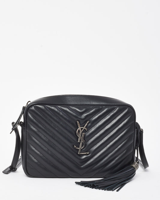 Saint Laurent Black Chevron Leather YSL Lou Camera Bag SHW