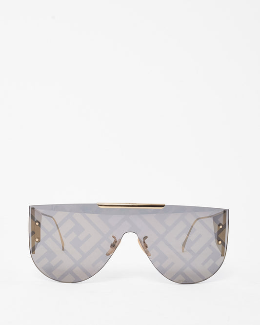 Fendi Gold FF Monogram Logo Lens Shield FFM 0093/S Sunglasses