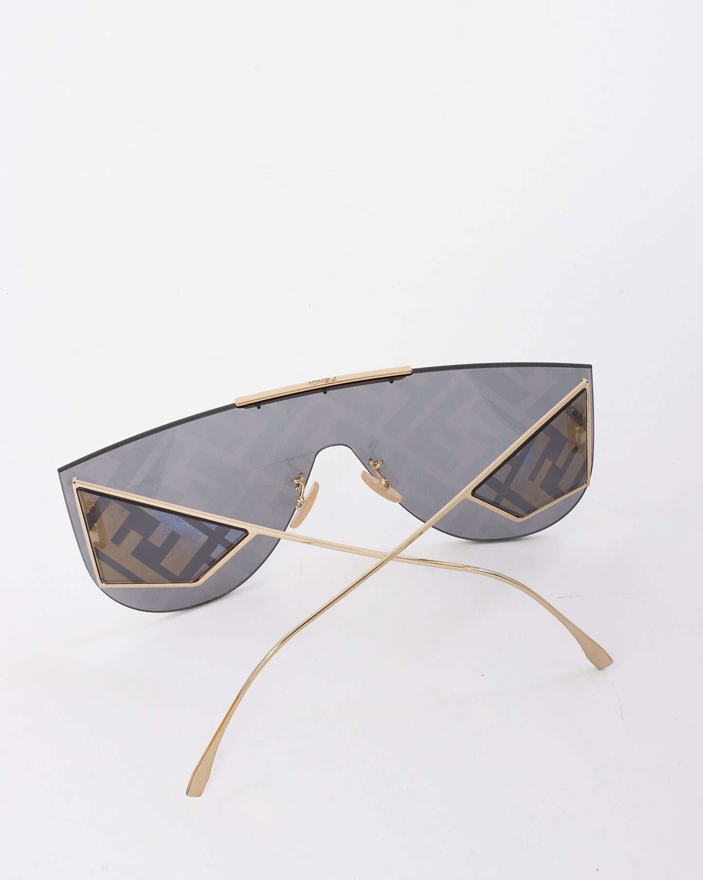 Fendi Gold FF Monogram Logo Lens Shield FFM 0093/S Sunglasses