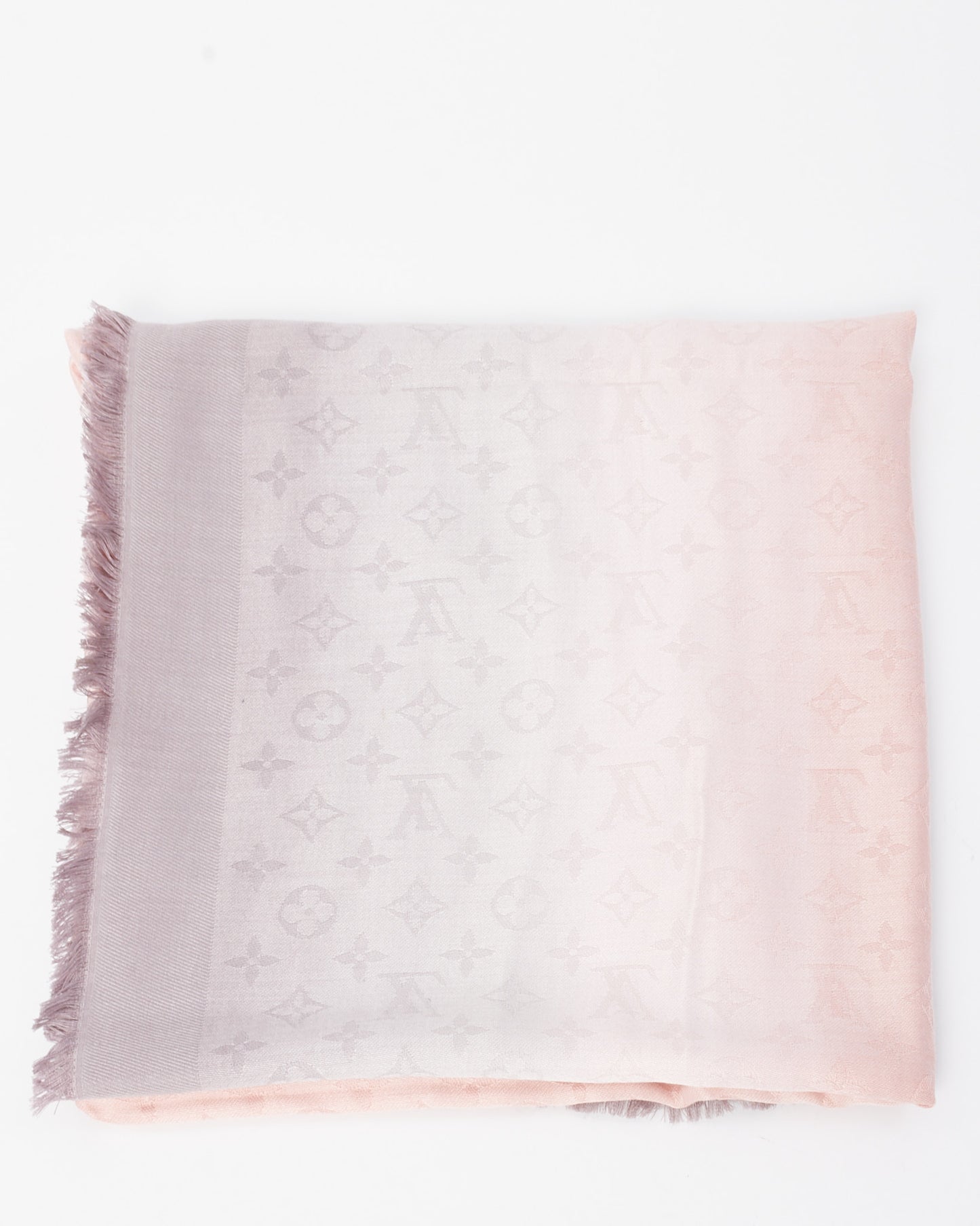 Louis Vuitton Pink and Grey Ombre Silk and Wool Monogram Shawl