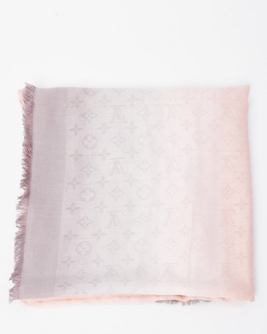 Louis Vuitton Pink and Grey Ombre Silk and Wool Monogram Shawl